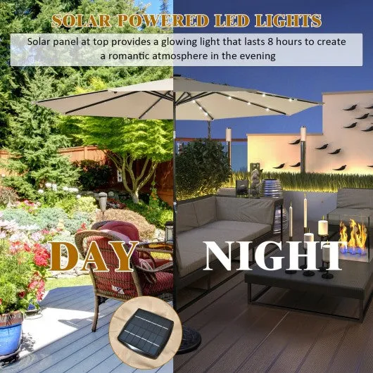 10' Solar LED Lighted Patio Market Umbrella Shade Tilt Adjustment Crank-Beige
