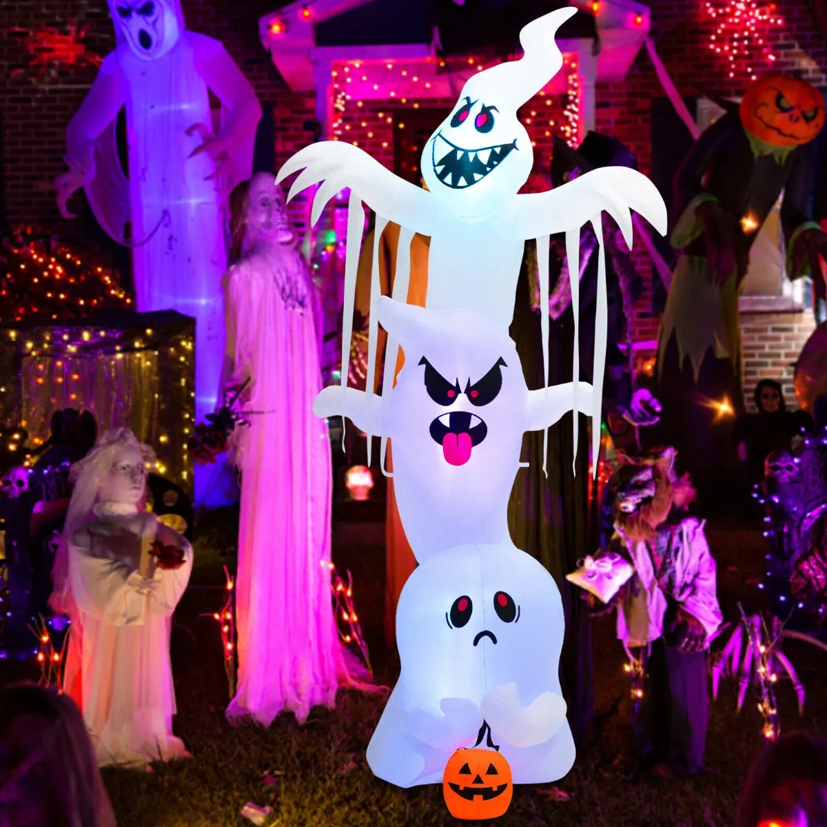 10.2 Feet Giant Inflatable Halloween Ghost with Built-in Lights