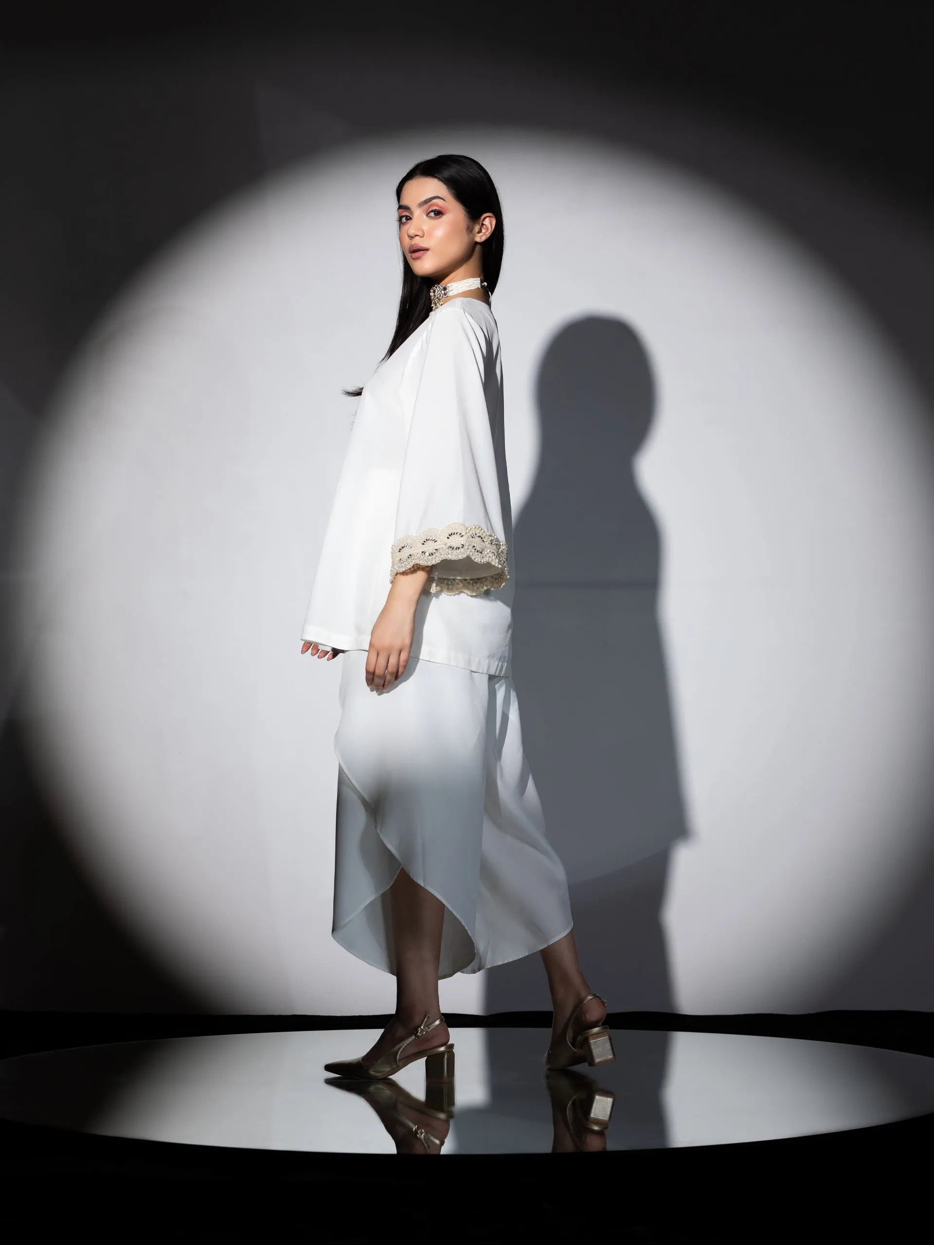 2 Piece Set | Pearl Cream Crepe Coordinate with Dhoti Pants