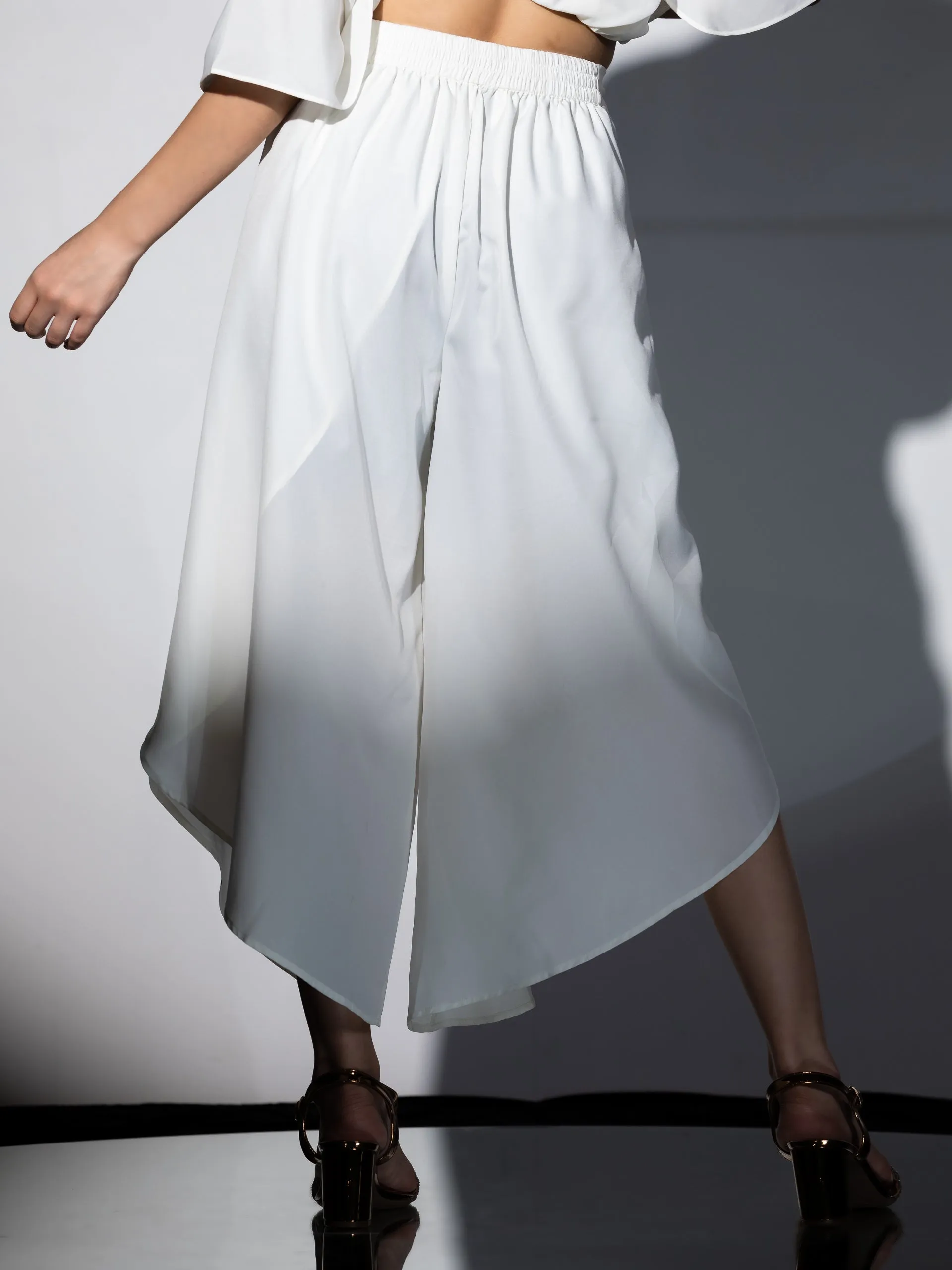 2 Piece Set | Pearl Cream Crepe Coordinate with Dhoti Pants