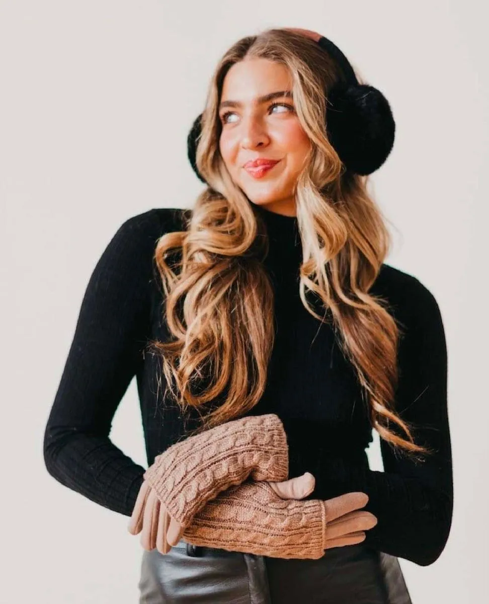 3 in 1 Cable Knit Gloves Brown