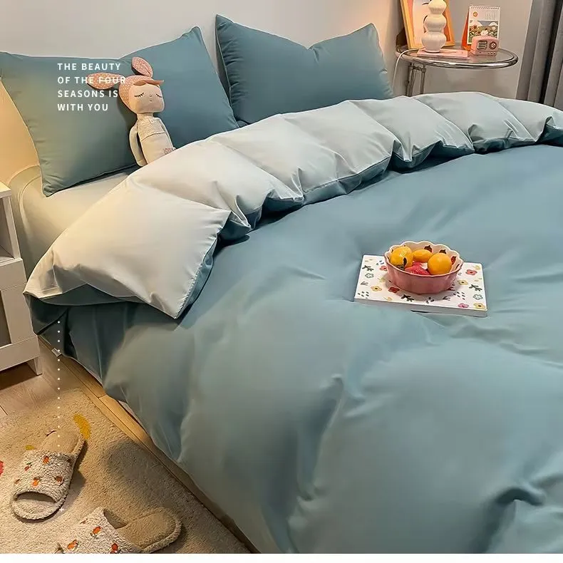 4 Pieces Solid Color Bed Sheet Set, Natural Flax Cotton Blend Soft Bedding, Bedding Super Soft /Comfortable/ Hypoallergenic/ Breathable