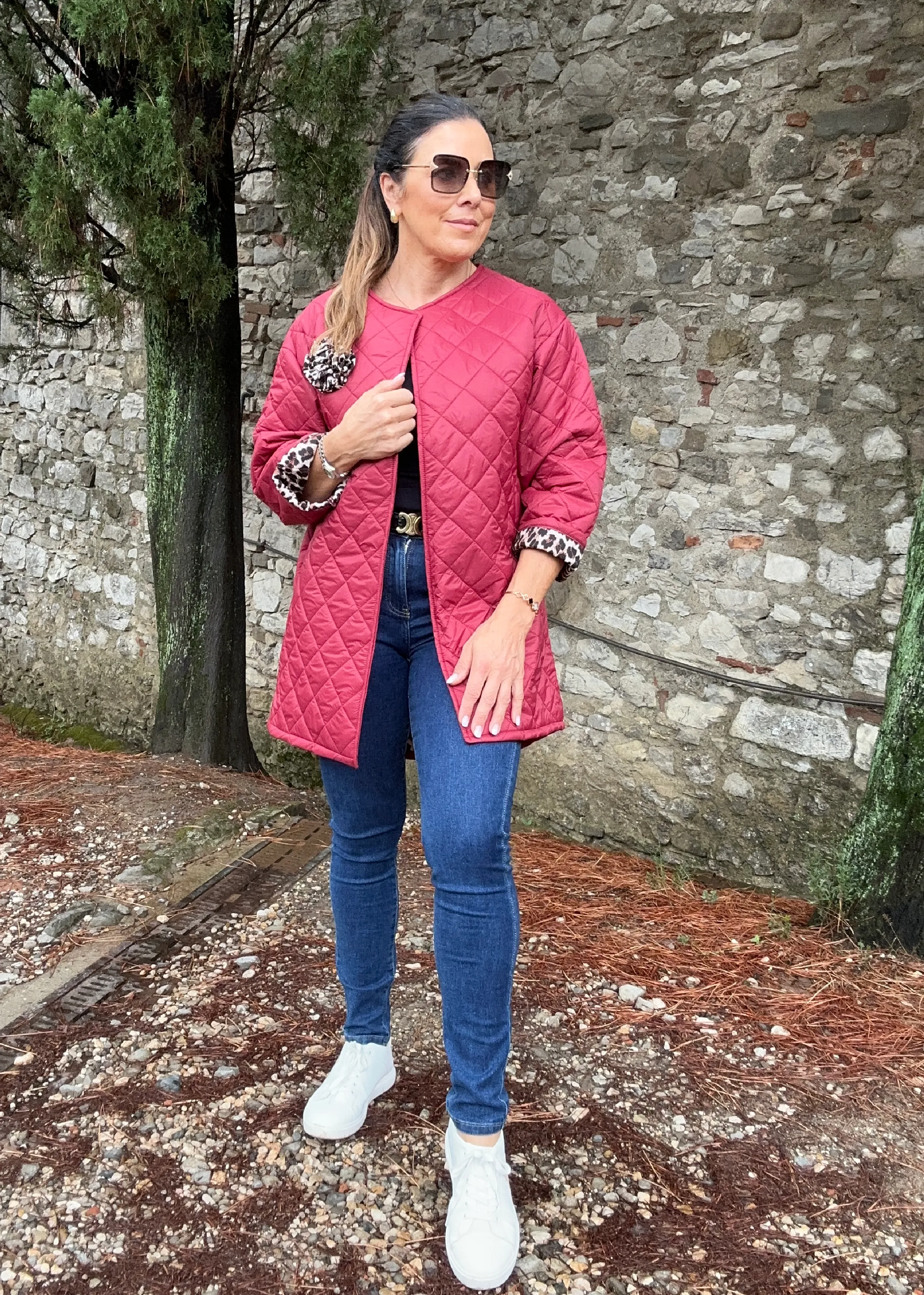 Beatrice Wine Leopard Trim Jacket