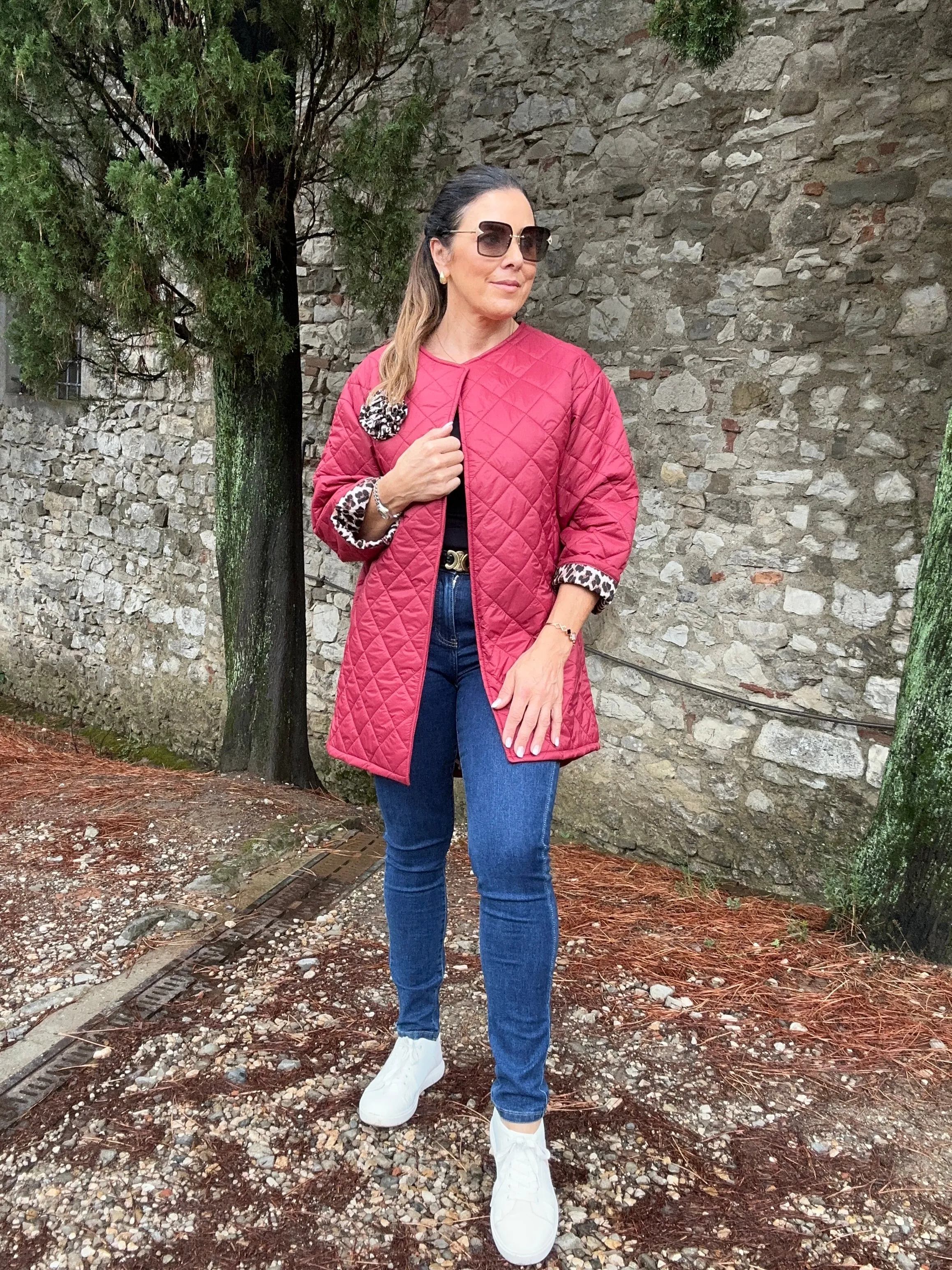Beatrice Wine Leopard Trim Jacket