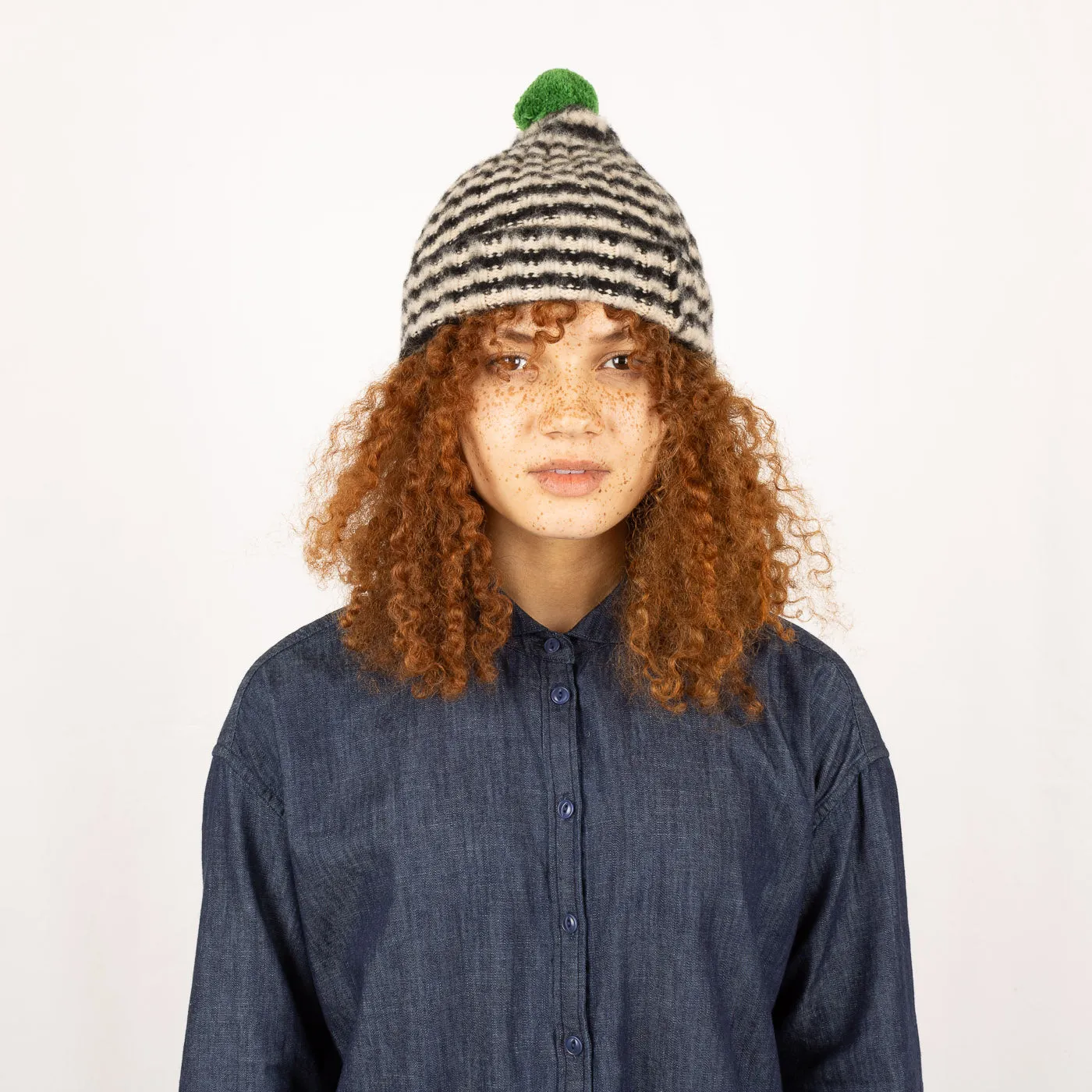 Brushed Narrow Stripe Hat - Black and Oatmeal