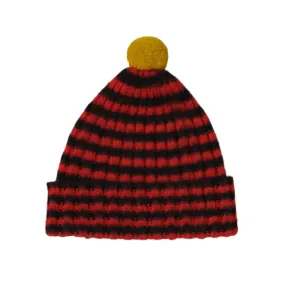 Brushed Narrow Stripe Hat - Black and Red Dulse