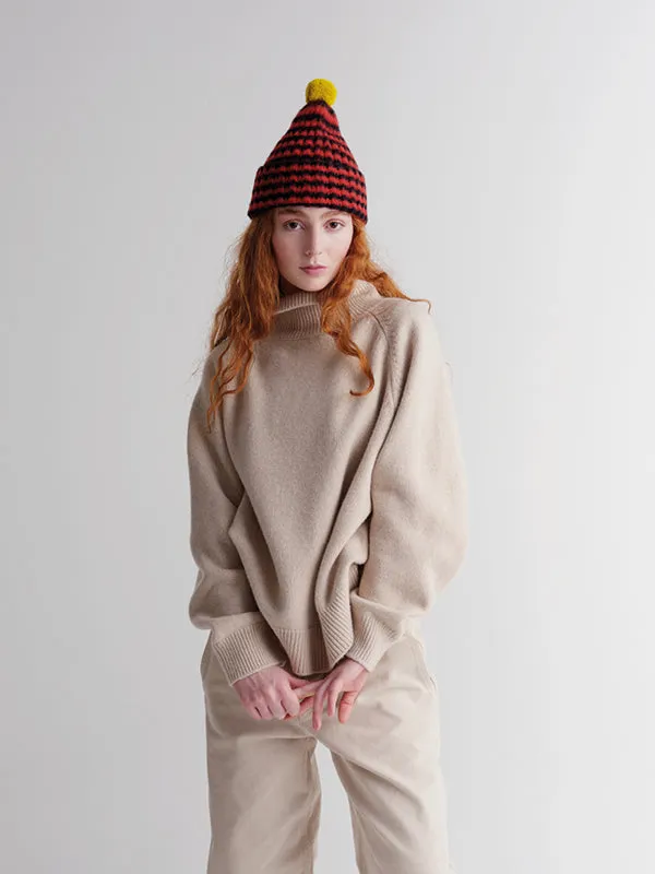 Brushed Narrow Stripe Hat - Black and Red Dulse