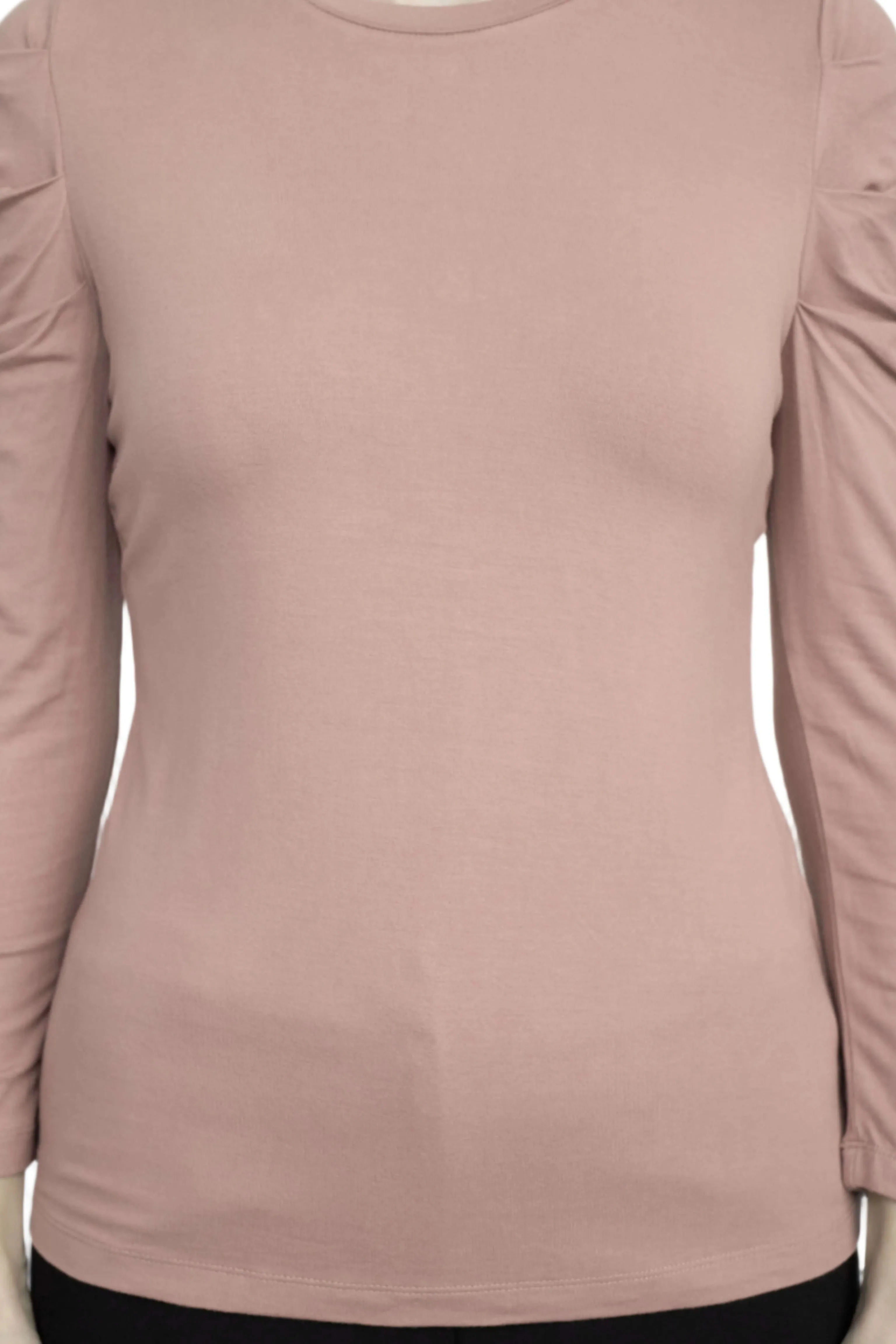 Catherine Malandrino Crew Neck Long Sleeve Ruched Shoulder Solid Knit Top