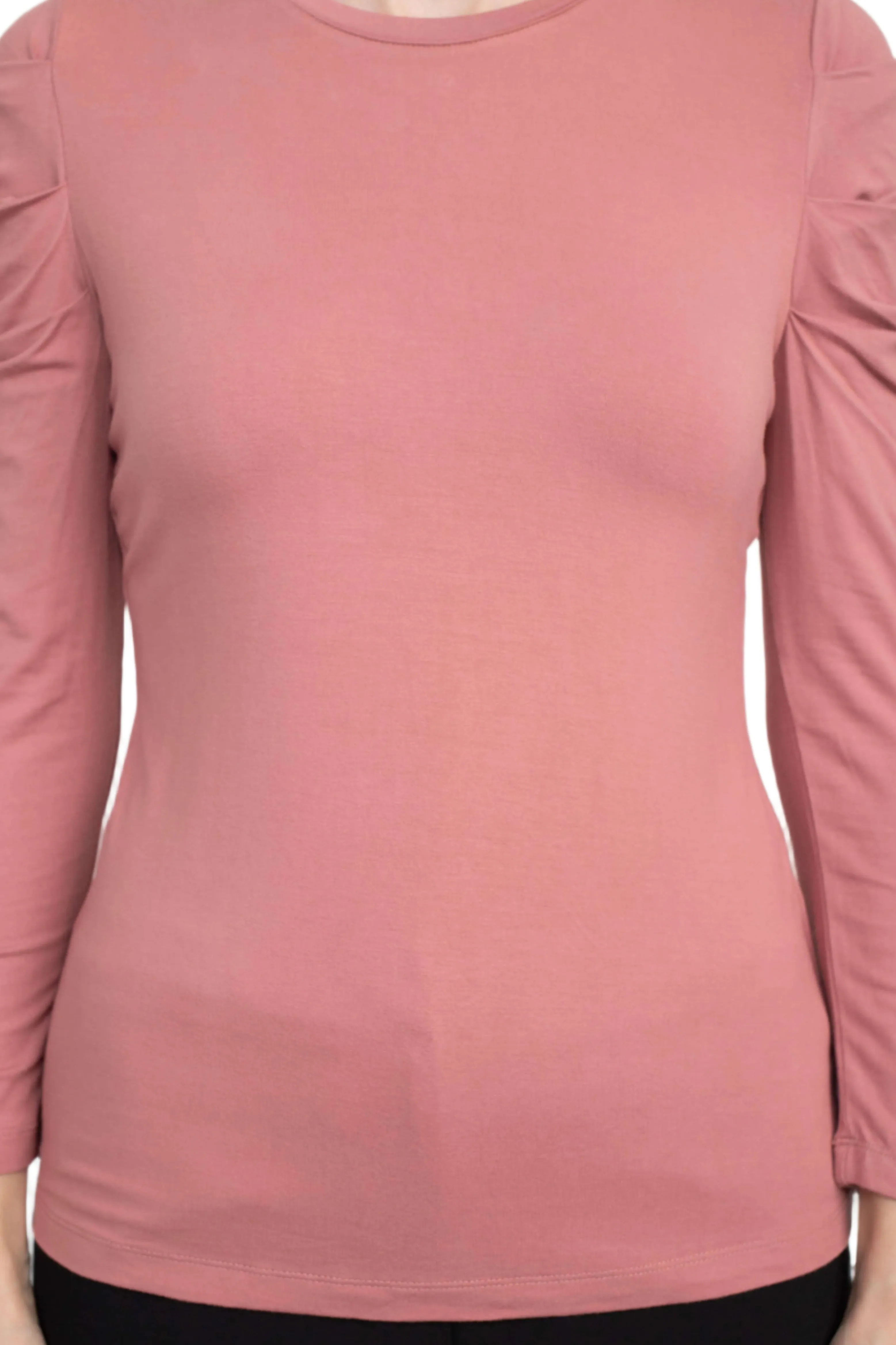 Catherine Malandrino Crew Neck Long Sleeve Ruched Shoulder Solid Knit Top