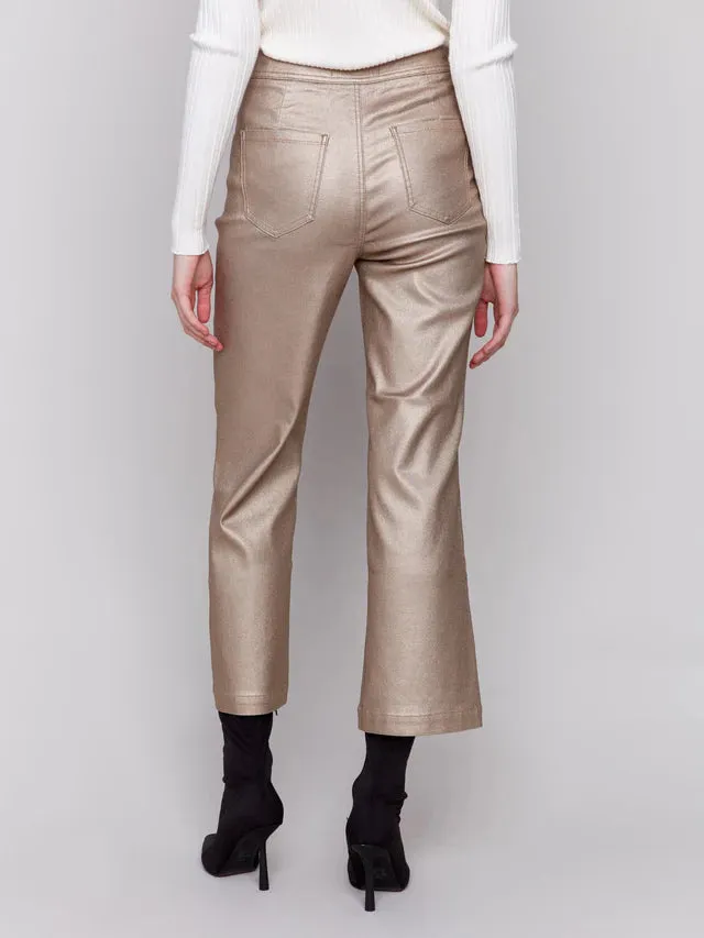 CHARLIE B BRONZE METALLIC WAX FLARED PANTS
