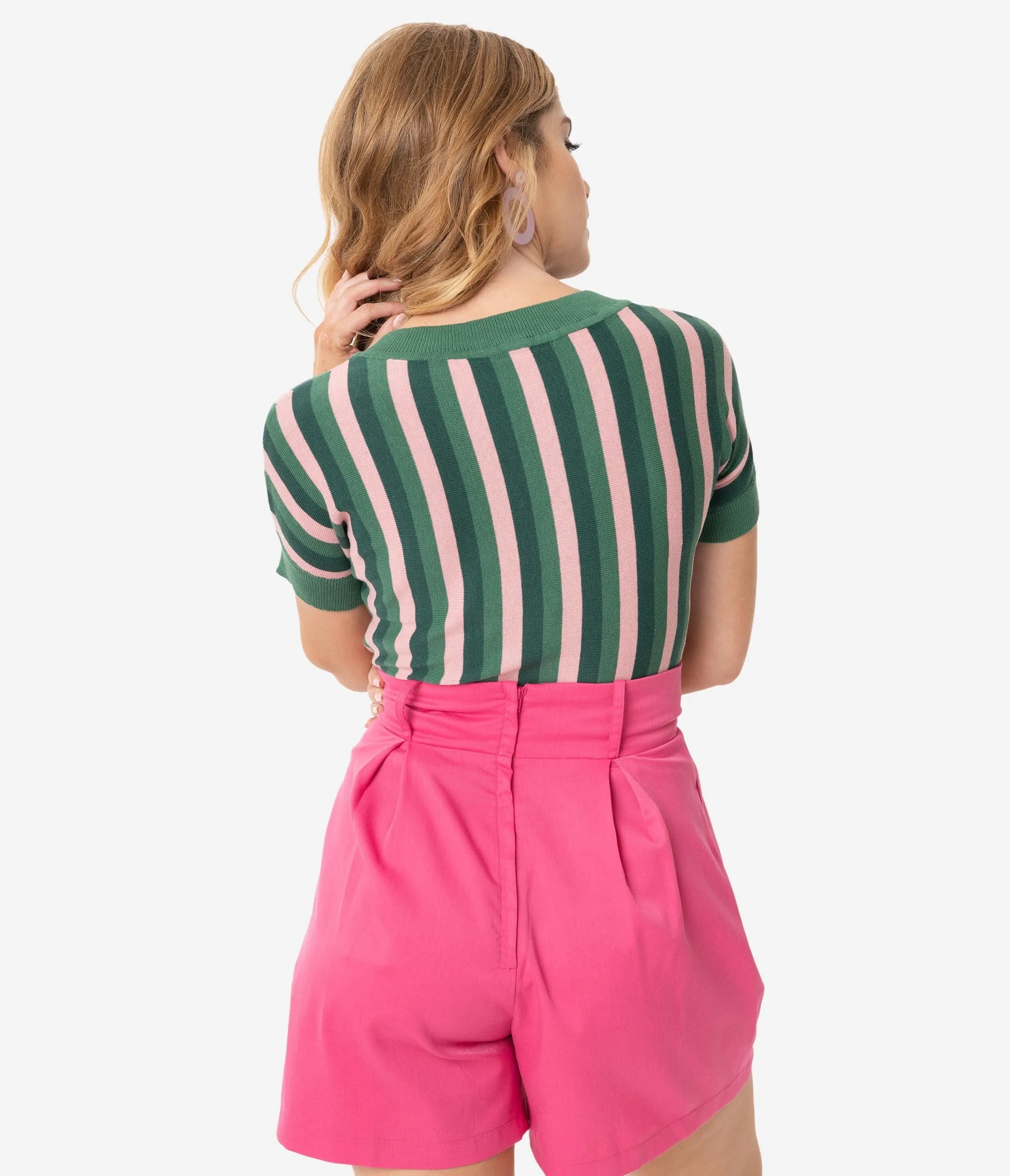 Collectif Green & Pink Stripe Joy Knit Sweater