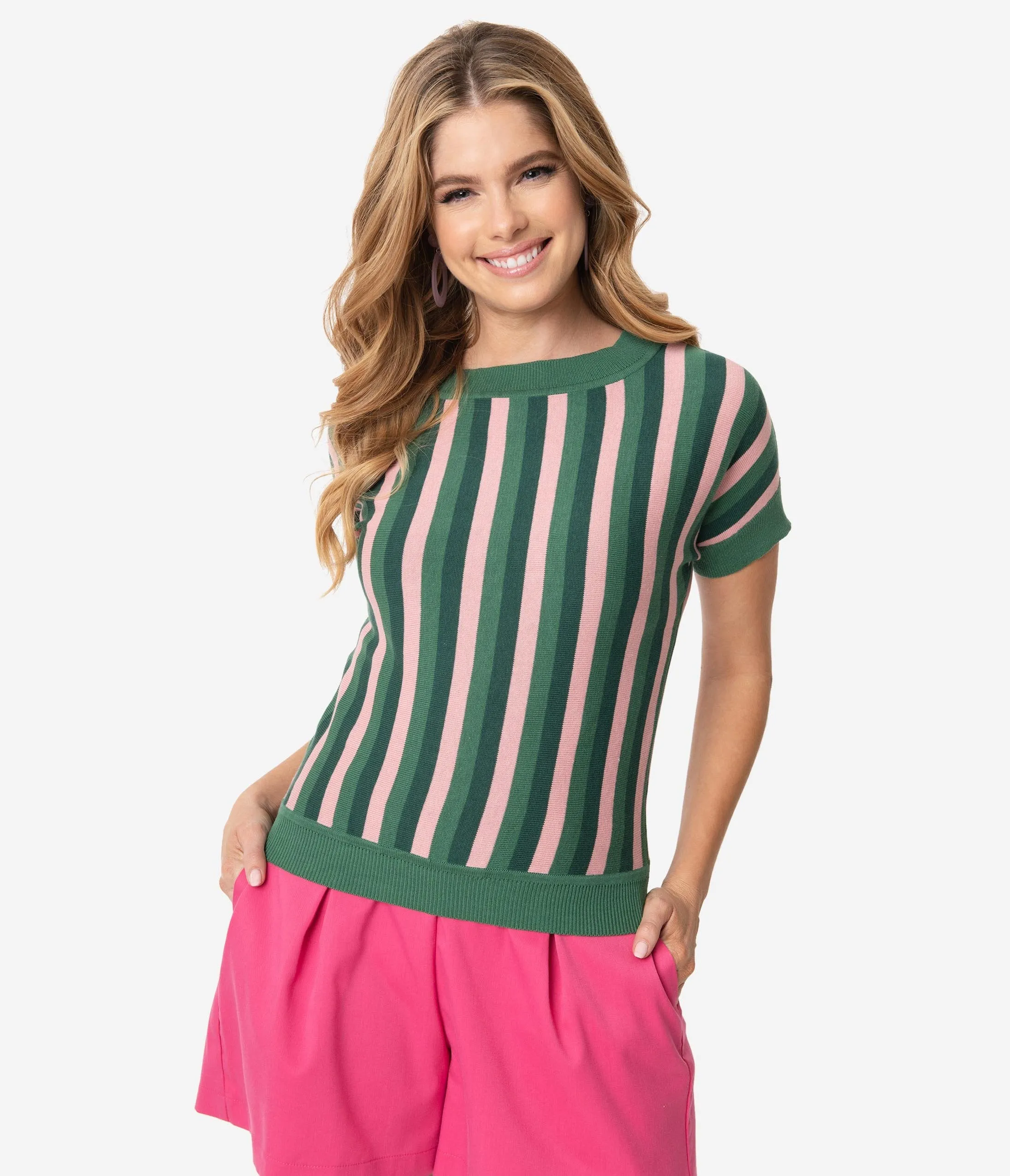 Collectif Green & Pink Stripe Joy Knit Sweater