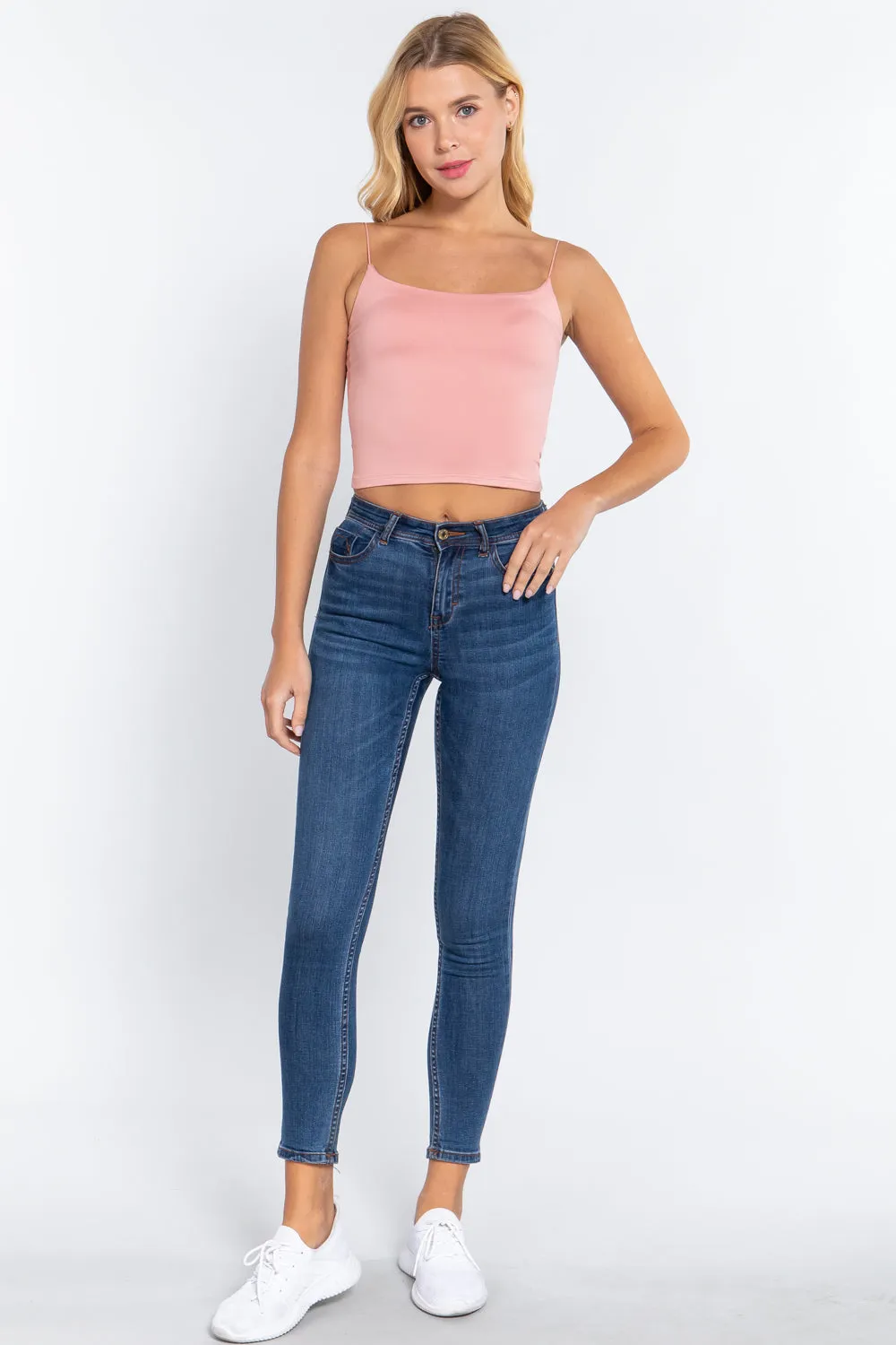 Elastic Strap Two Ply Dty Brushed Knit Cami Top - Ships from The USA
