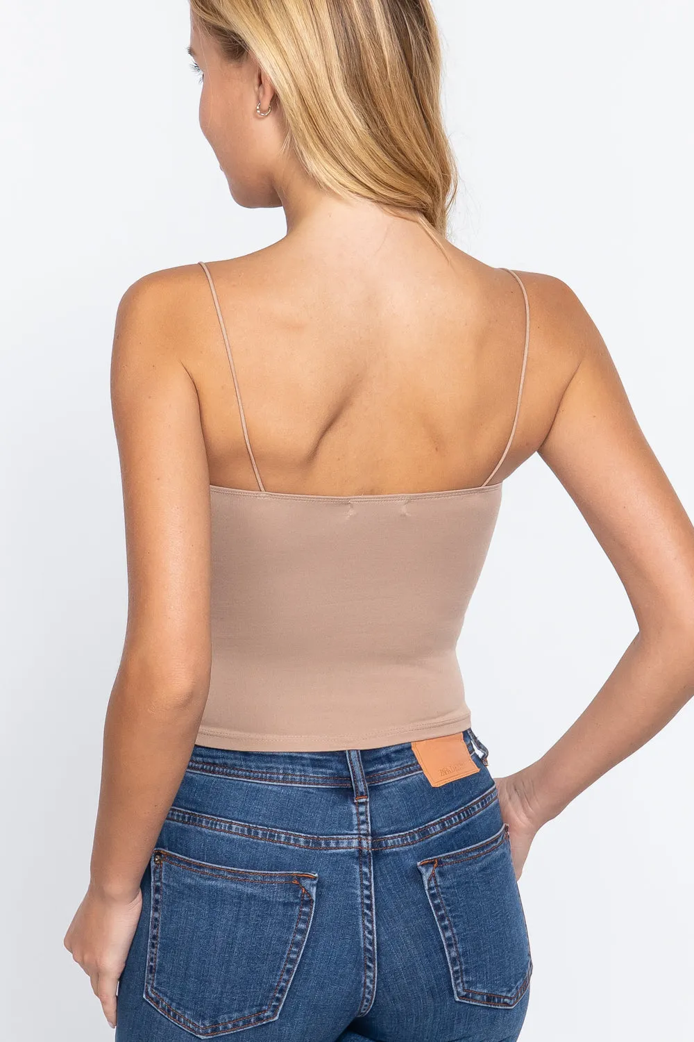 Elastic Strap Two Ply Dty Brushed Knit Cami Top - Ships from The USA
