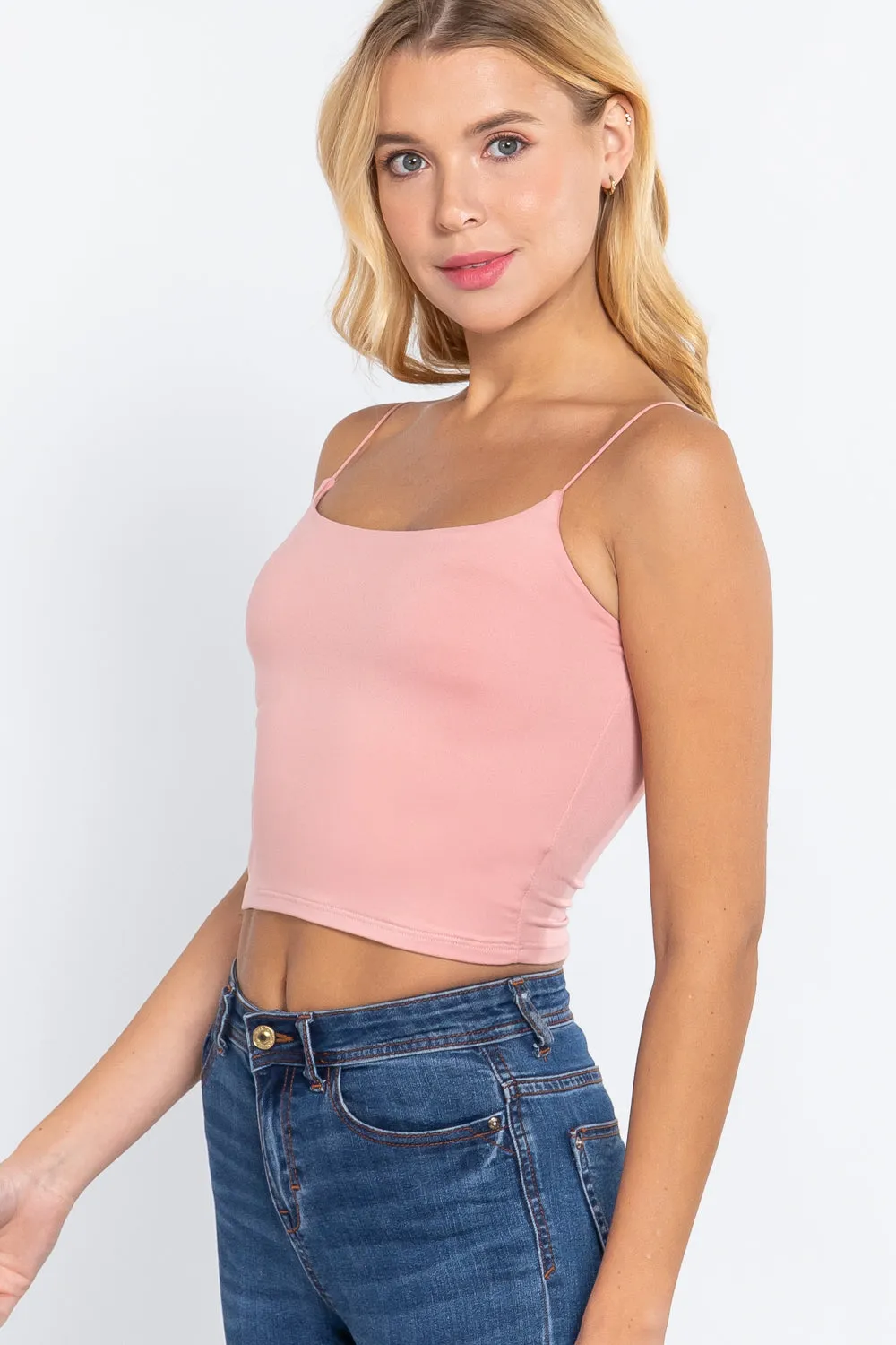 Elastic Strap Two Ply Dty Brushed Knit Cami Top - Ships from The USA