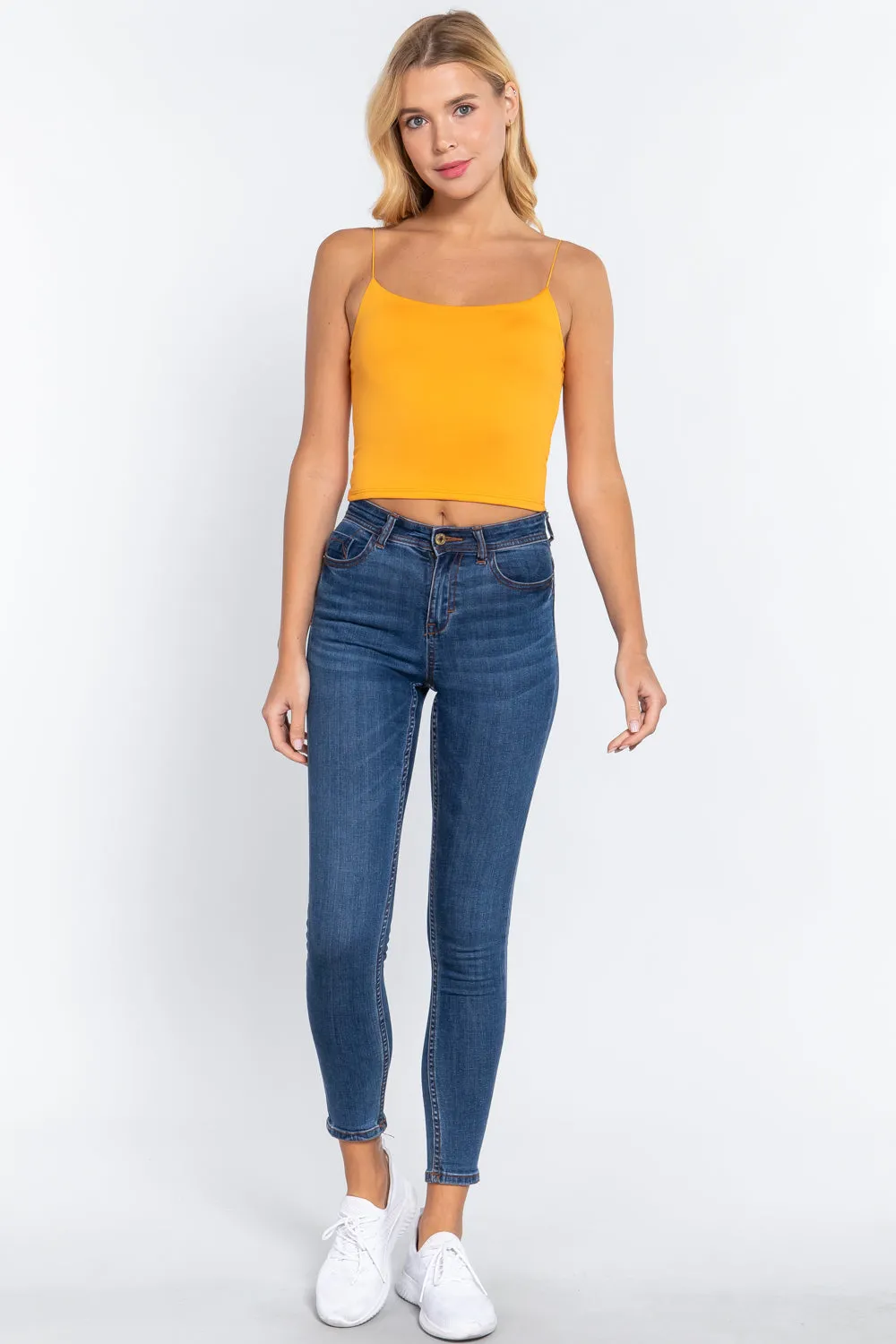 Elastic Strap Two Ply Dty Brushed Knit Cami Top - Ships from The USA