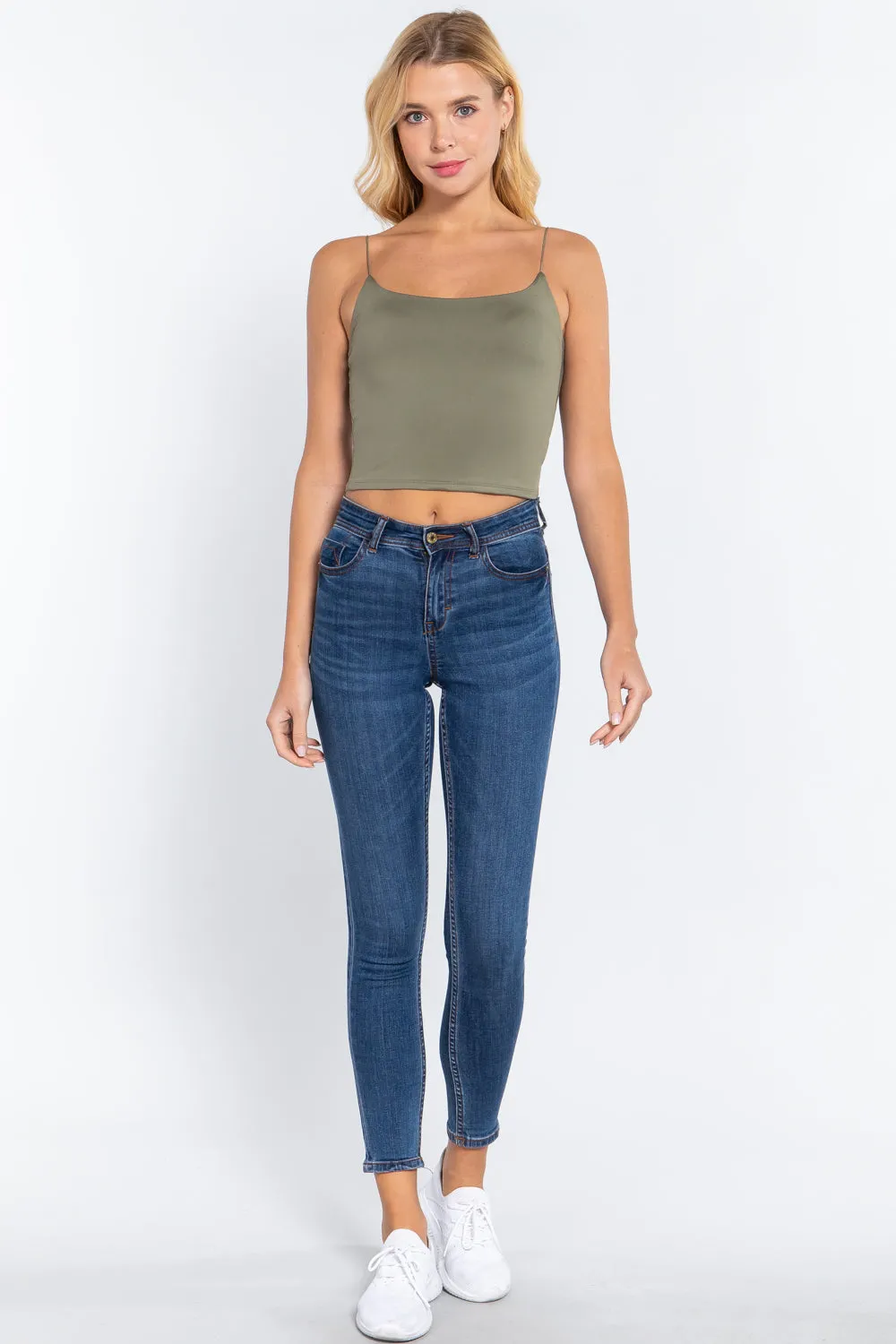 Elastic Strap Two Ply Dty Brushed Knit Cami Top - Ships from The USA