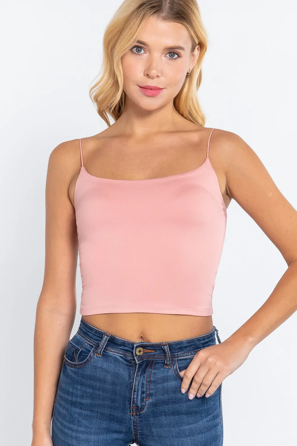 Elastic Strap Two Ply Dty Brushed Knit Cami Top - Ships from The USA