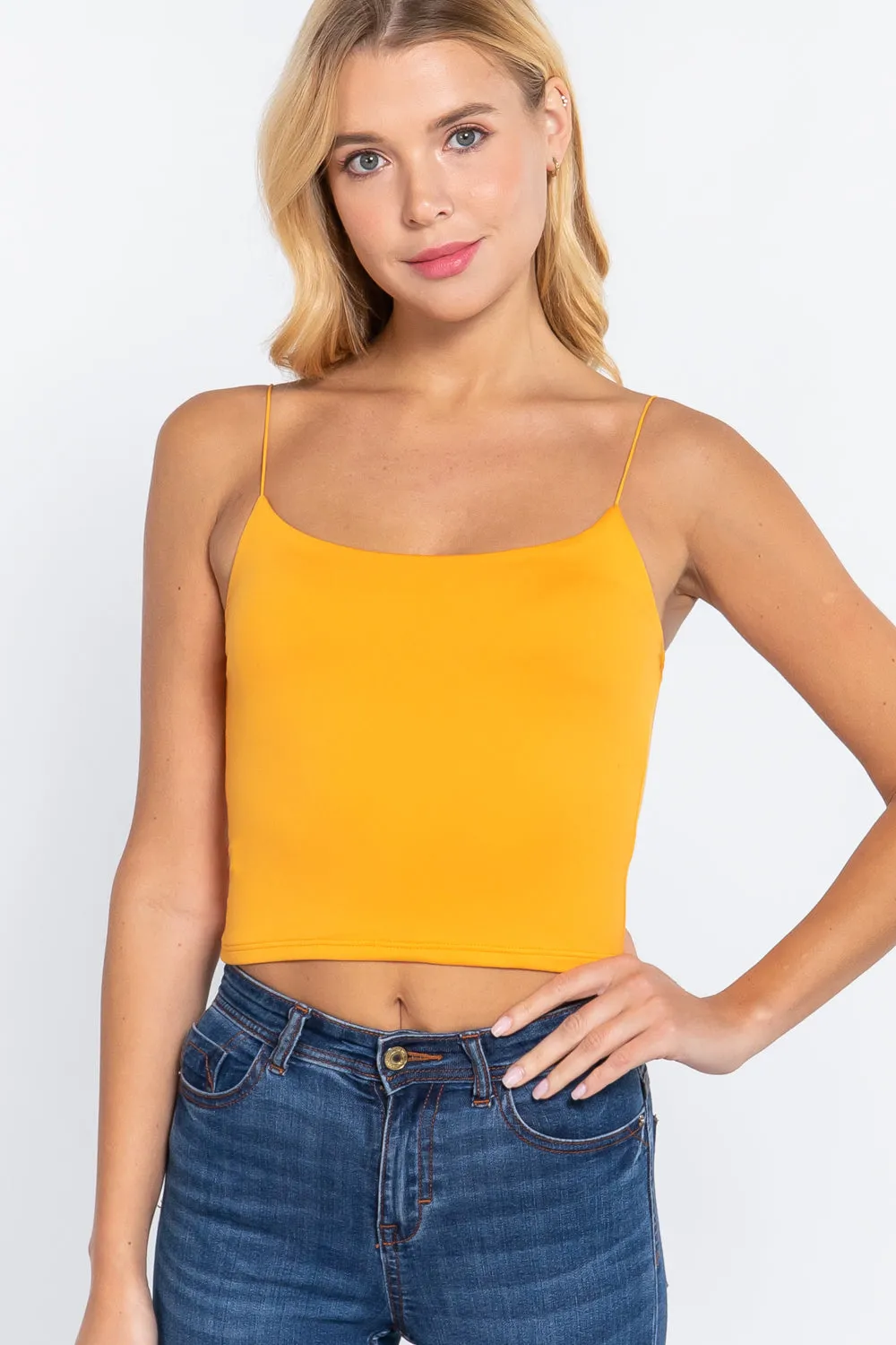 Elastic Strap Two Ply Dty Brushed Knit Cami Top - Ships from The USA