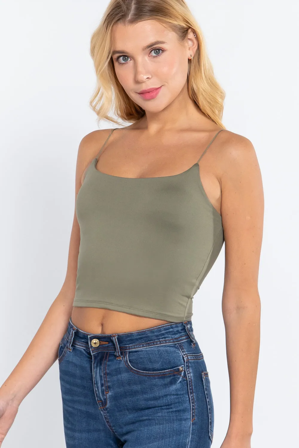 Elastic Strap Two Ply Dty Brushed Knit Cami Top - Ships from The USA