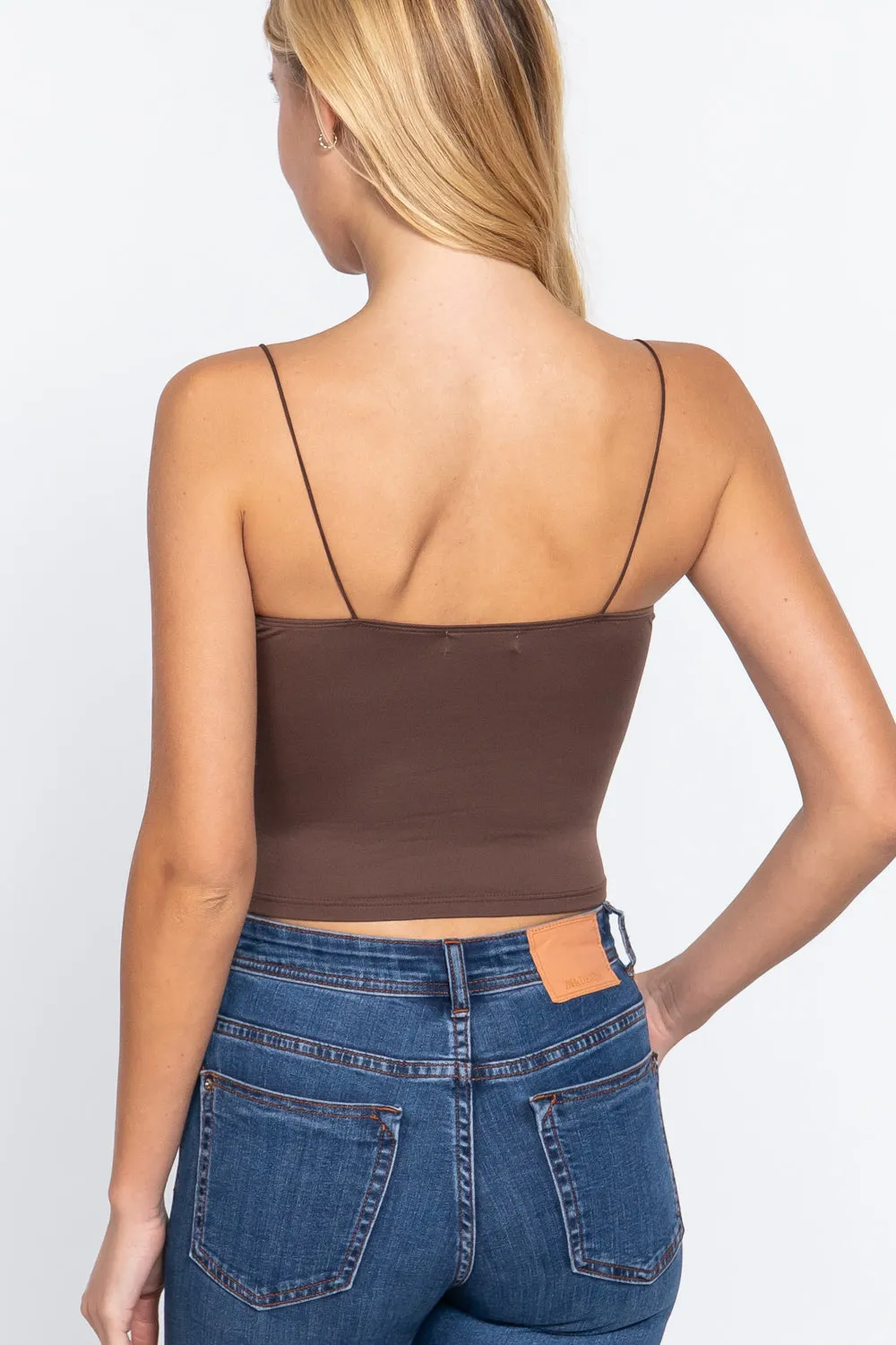 Elastic Strap Two Ply Dty Brushed Knit Cami Top - Ships from The USA