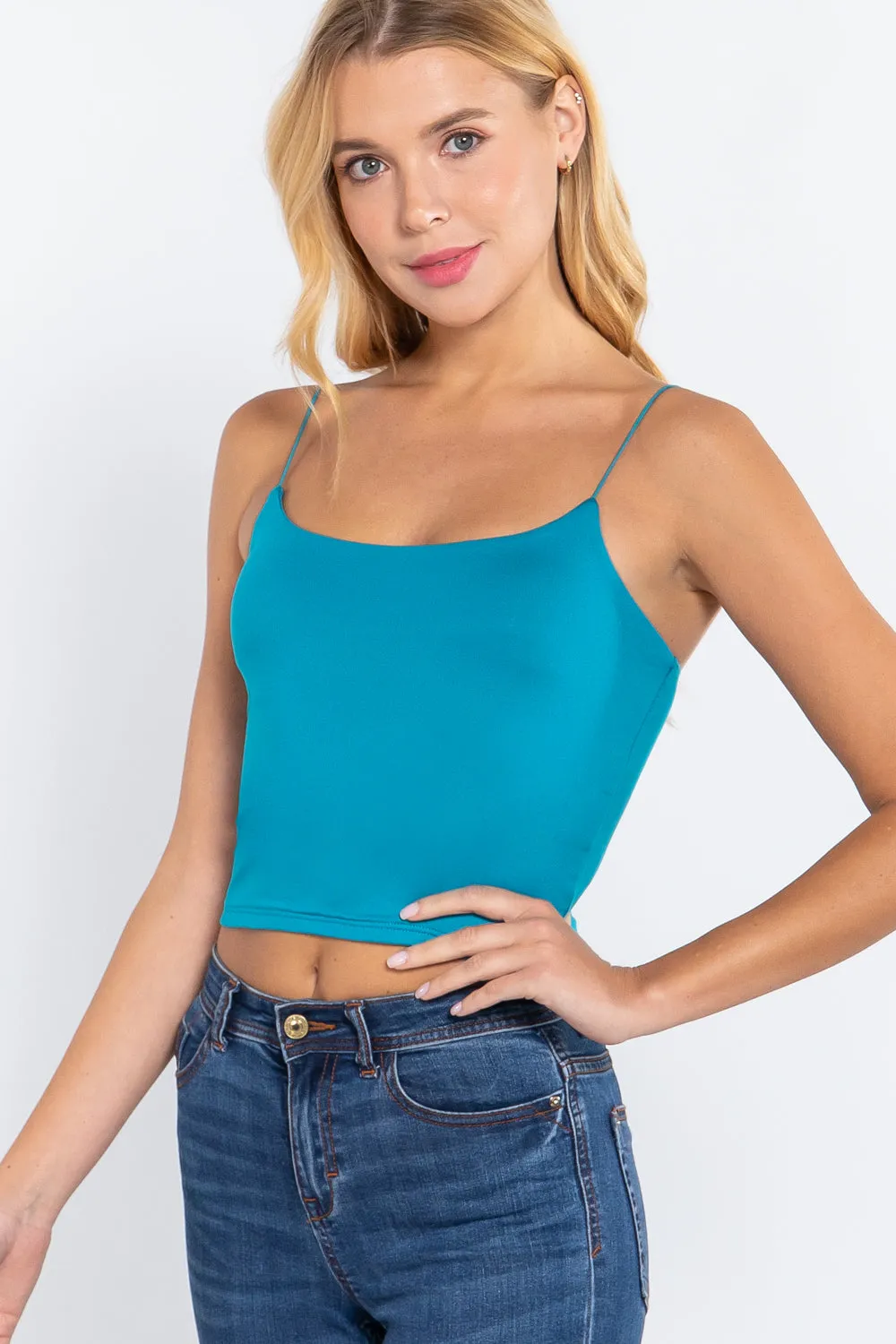 Elastic Strap Two Ply Dty Brushed Knit Cami Top - Ships from The USA