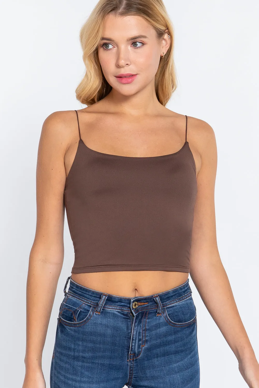 Elastic Strap Two Ply Dty Brushed Knit Cami Top - Ships from The USA
