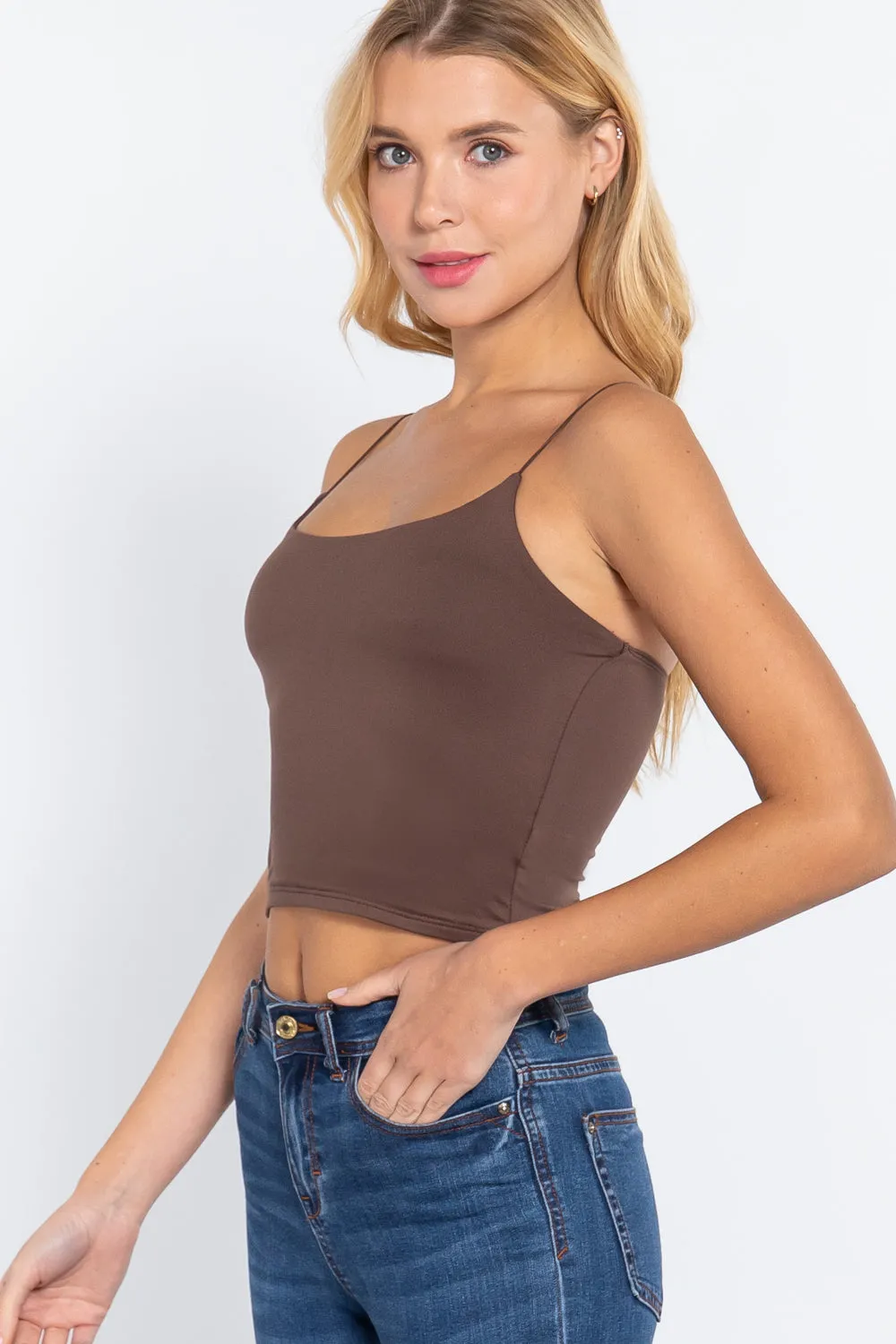 Elastic Strap Two Ply Dty Brushed Knit Cami Top - Ships from The USA