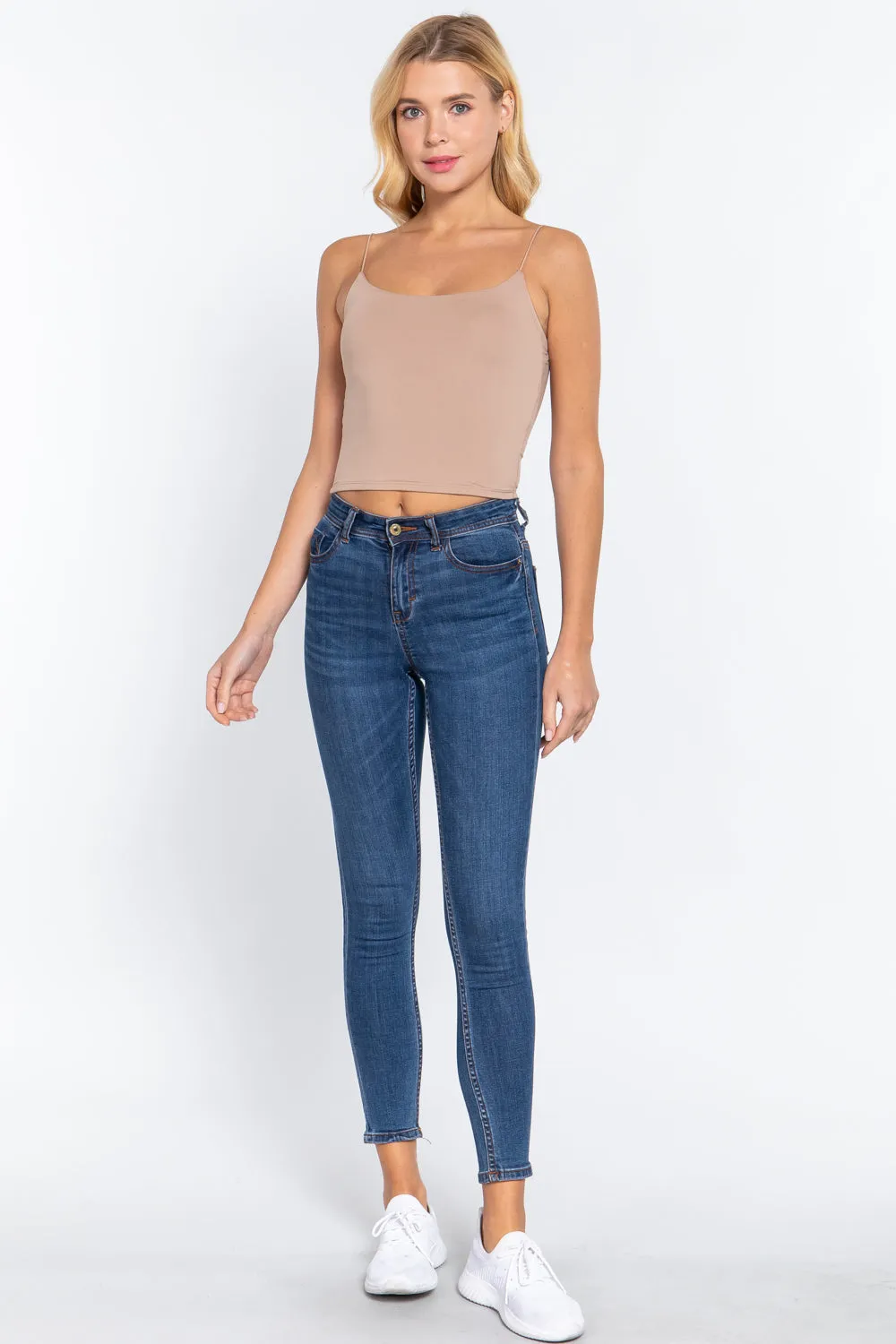 Elastic Strap Two Ply Dty Brushed Knit Cami Top - Ships from The USA
