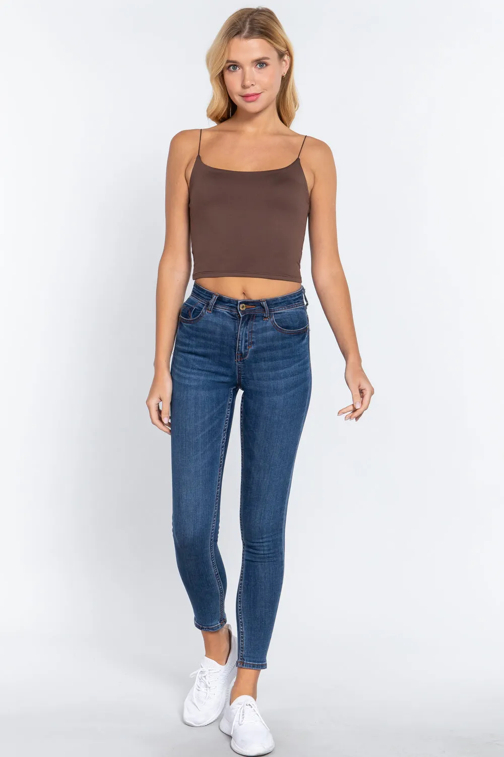 Elastic Strap Two Ply Dty Brushed Knit Cami Top - Ships from The USA