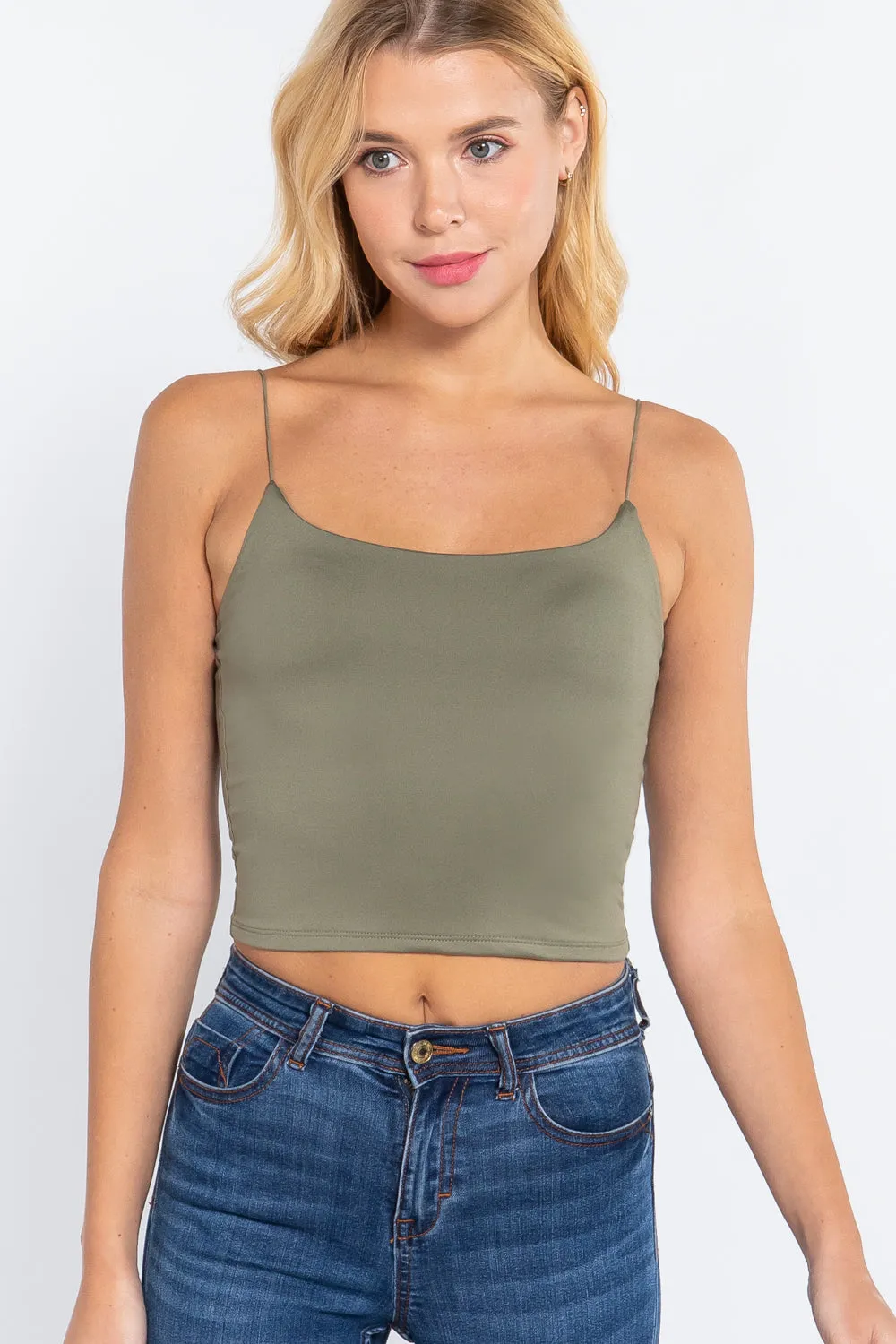 Elastic Strap Two Ply Dty Brushed Knit Cami Top - Ships from The USA