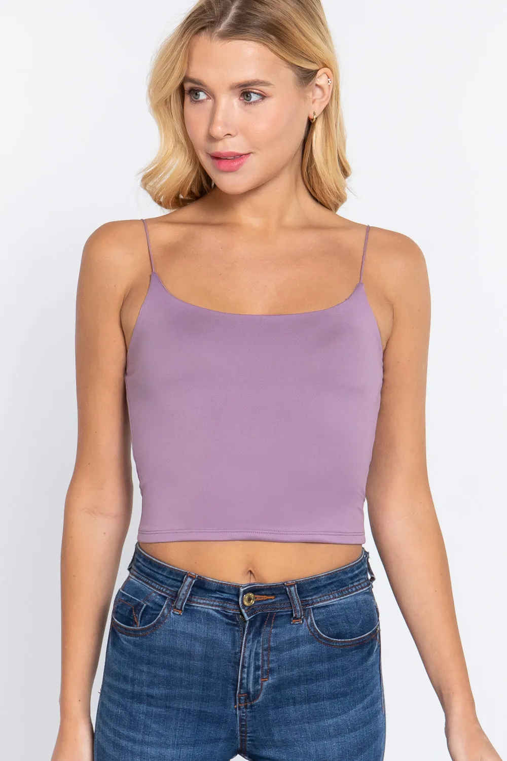 Elastic Strap Two Ply Dty Brushed Knit Cami Top - Ships from The USA