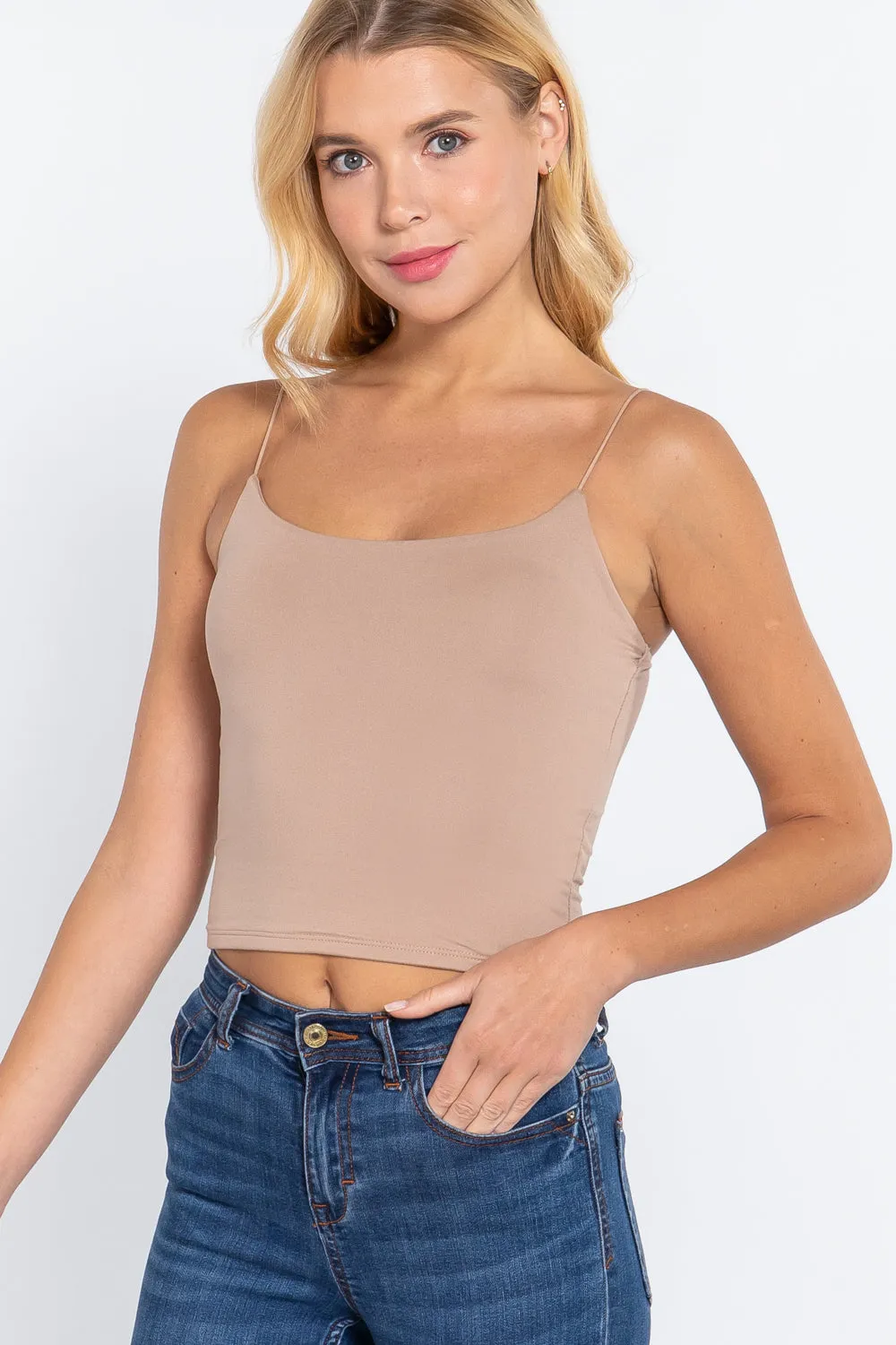Elastic Strap Two Ply Dty Brushed Knit Cami Top - Ships from The USA
