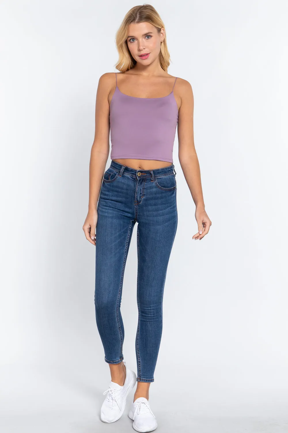 Elastic Strap Two Ply Dty Brushed Knit Cami Top - Ships from The USA