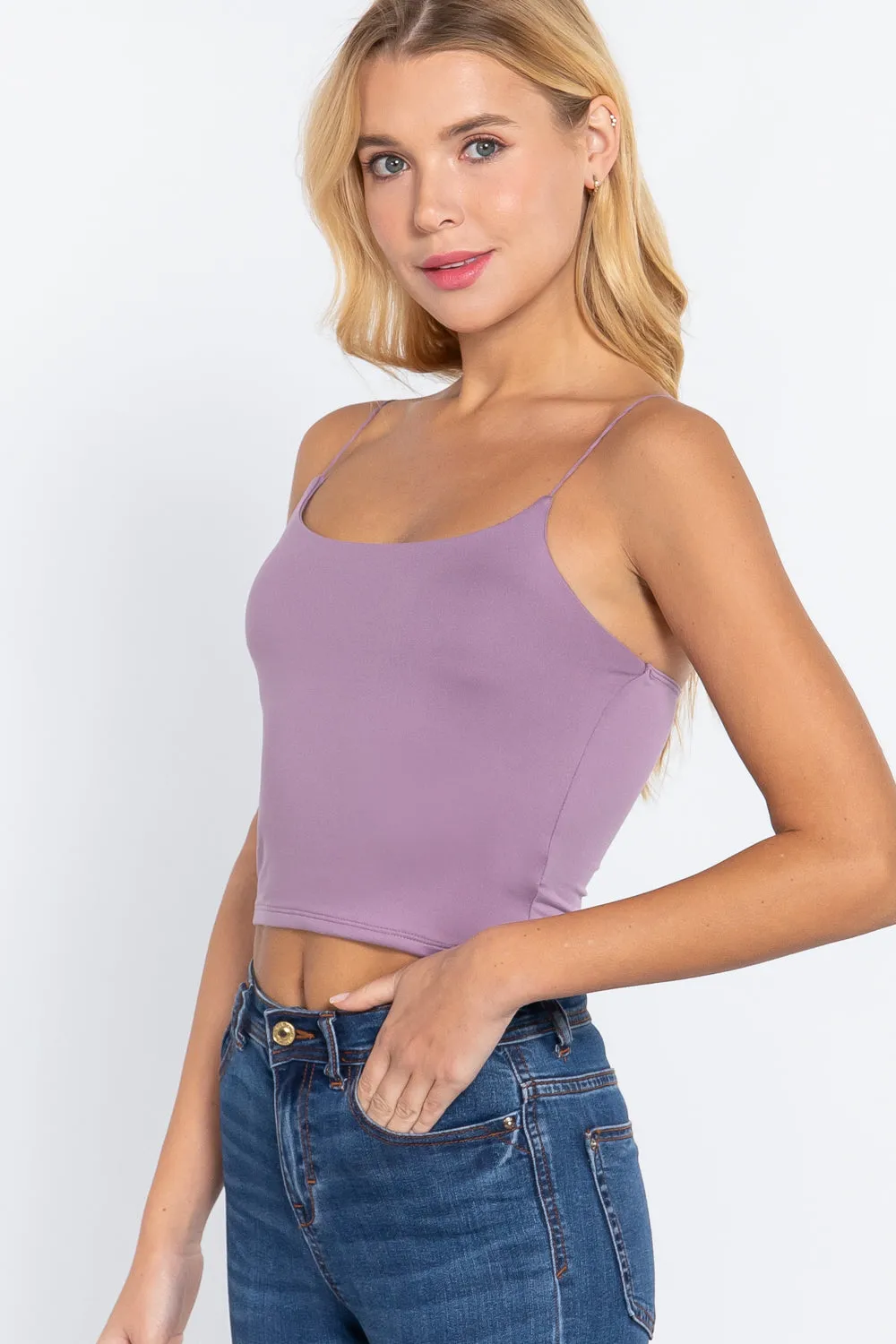 Elastic Strap Two Ply Dty Brushed Knit Cami Top - Ships from The USA