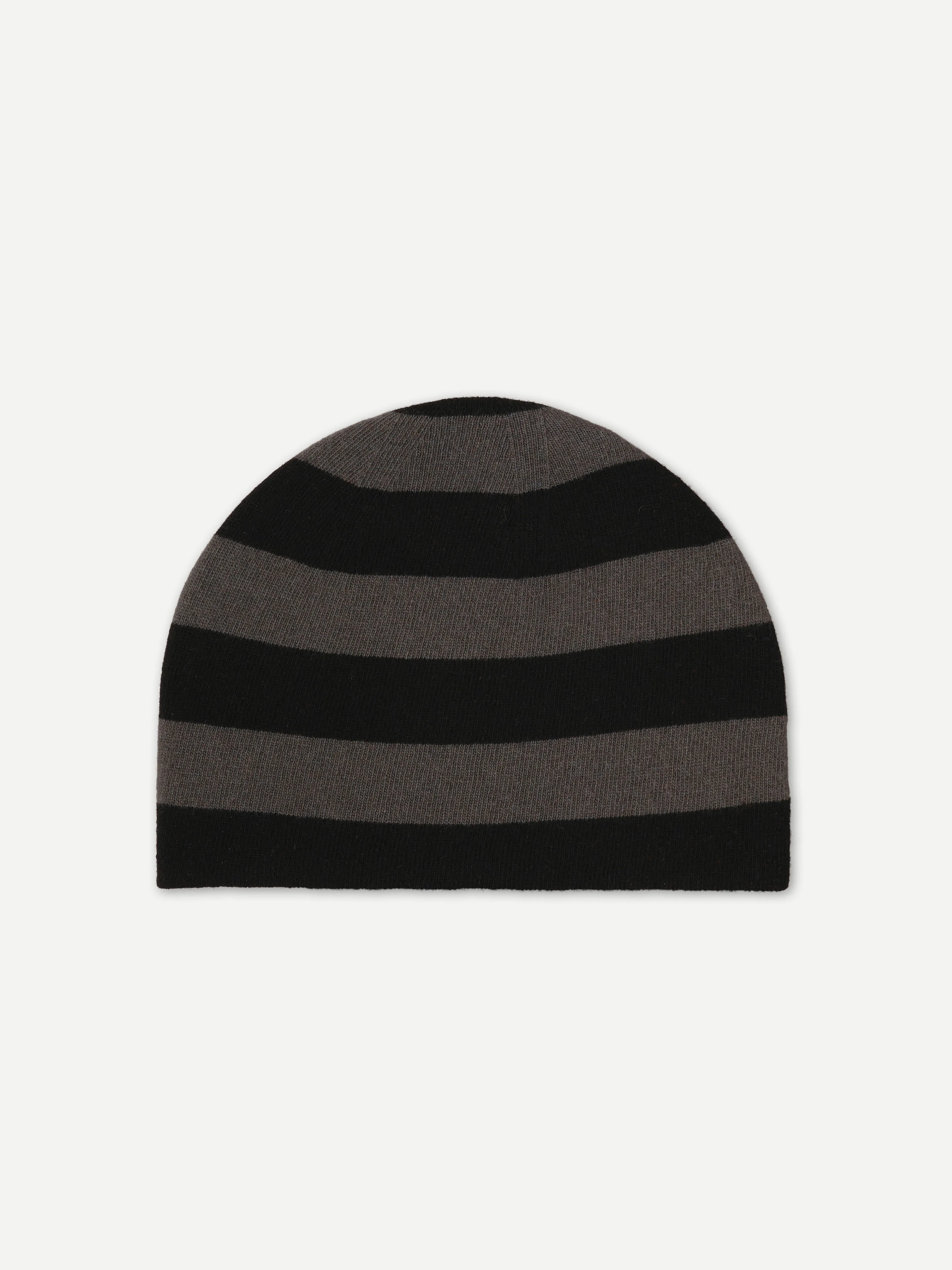 FINE KNIT BOLD STRIPE HAT BLACK & DRILL GREY