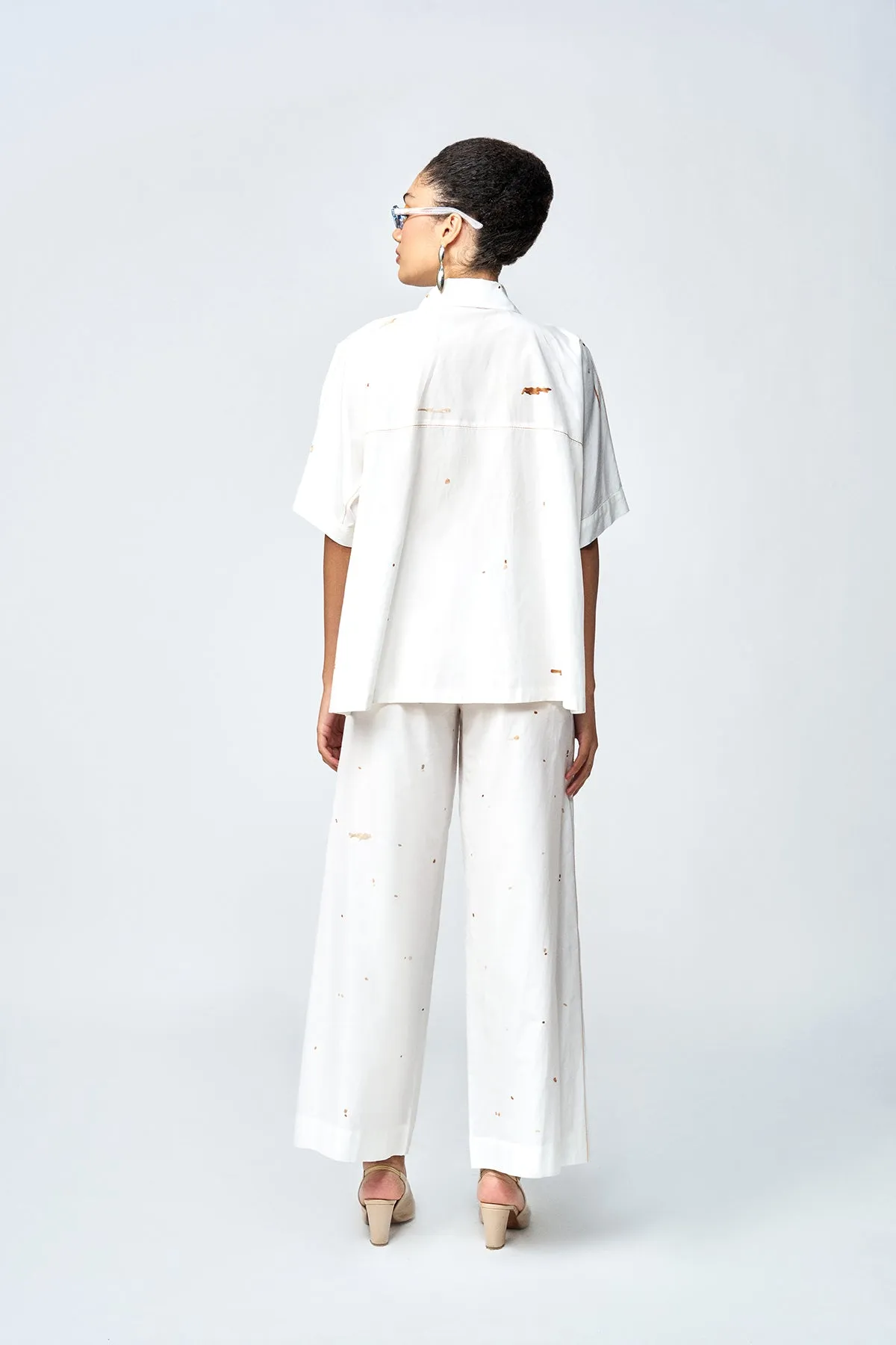 FLARED PANTS OF (SUMMER PLANT KIMONO ANTI FIT SHIRT )