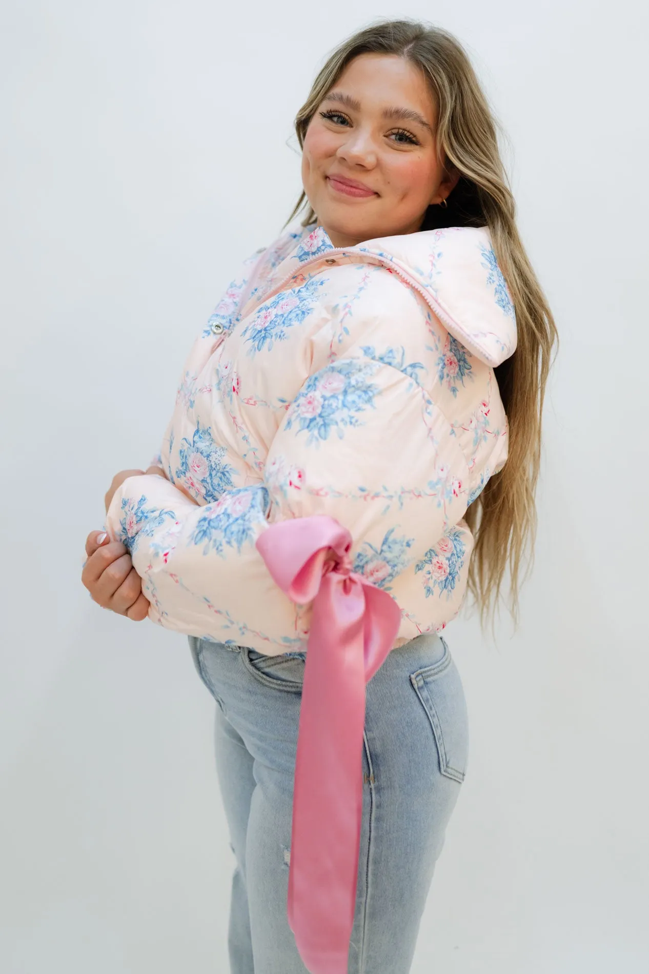 Floral Marshmallow Puffer Jacket - Pink