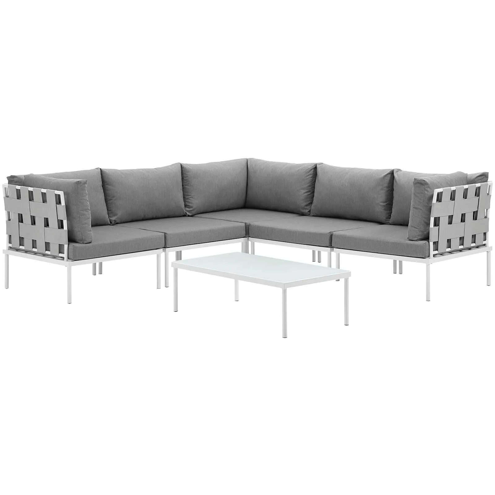 Harmony 6 Piece Outdoor Patio Aluminum Sectional Sofa Set White Gray EEI-2627-WHI-GRY-SET