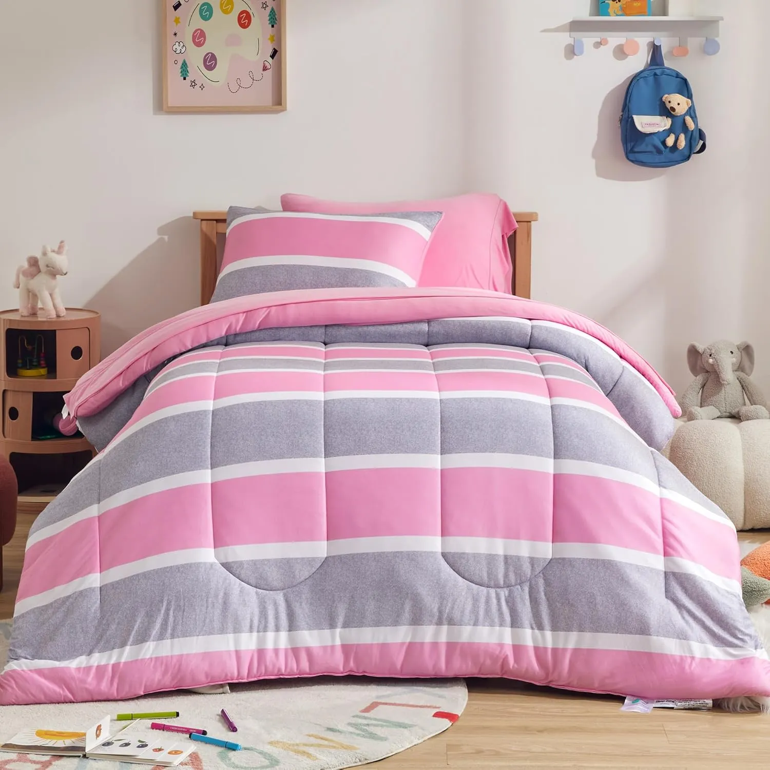 Kids Printed Jersey Knit Comforter Set Bedding Set with Sheets and Pillowcases