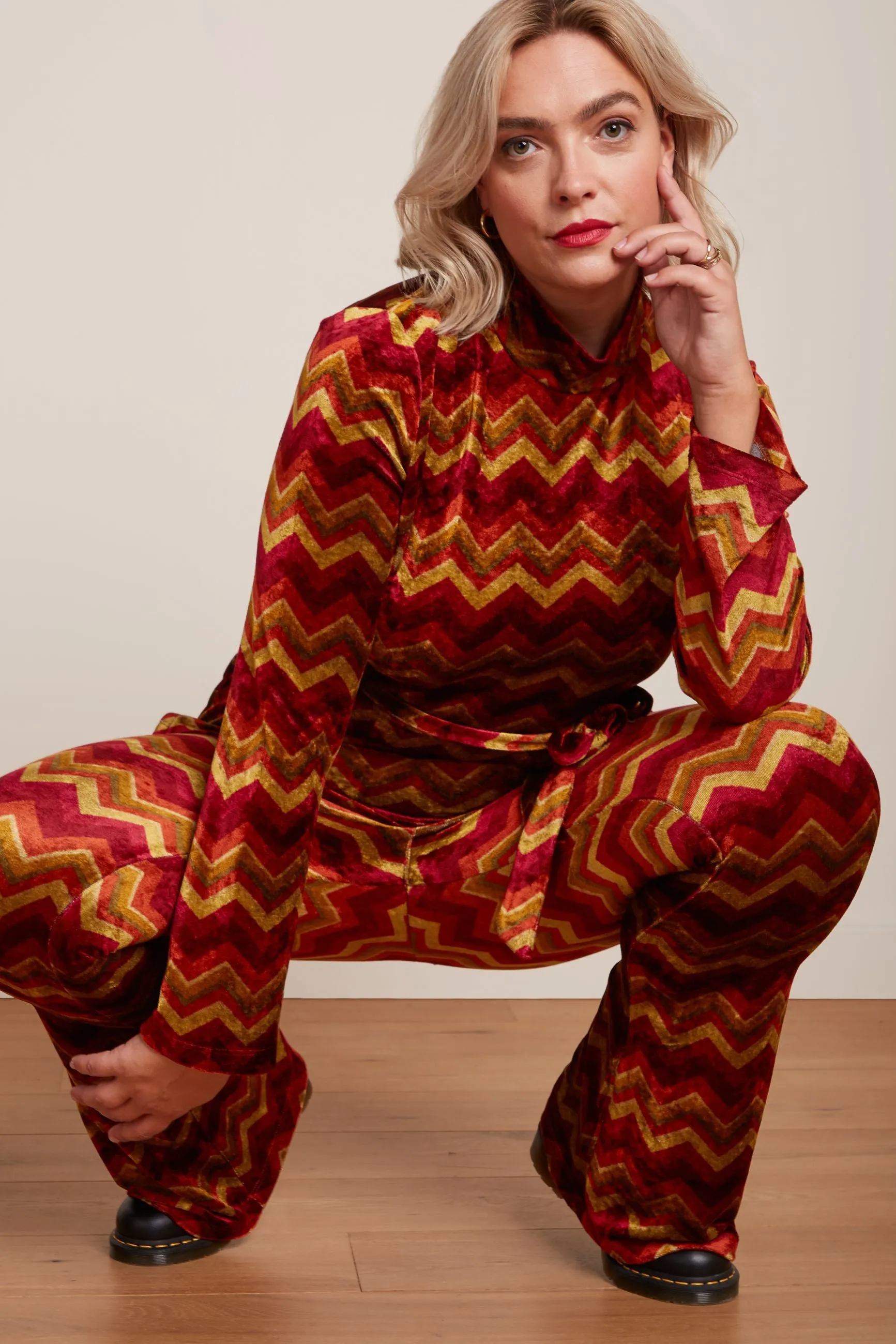 King Louie flared pants penny cabernet red