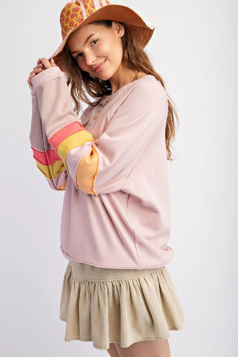 Lyla Color Block Pullover - Rose