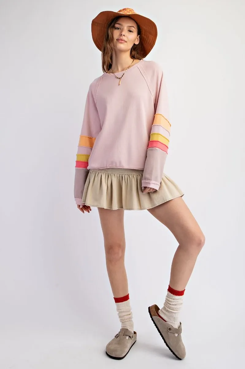 Lyla Color Block Pullover - Rose