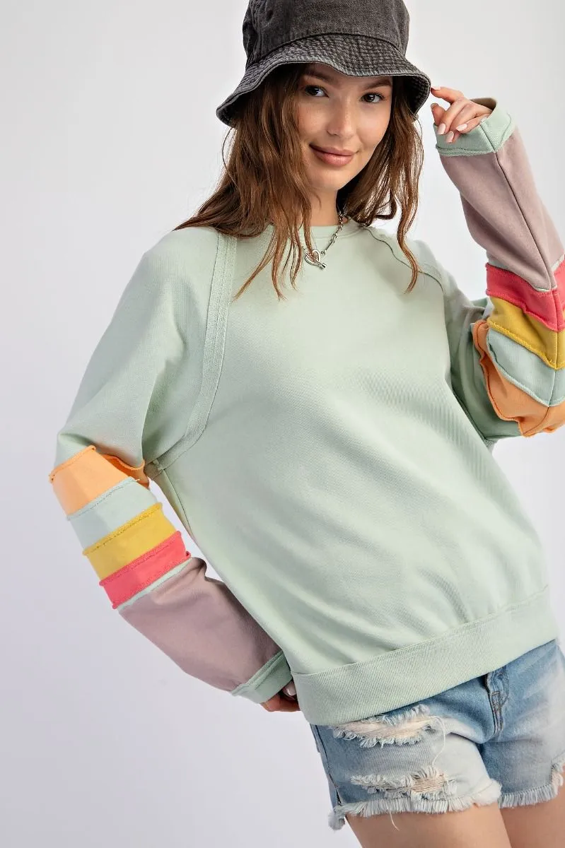 Lyla Color Block Pullover - Sage