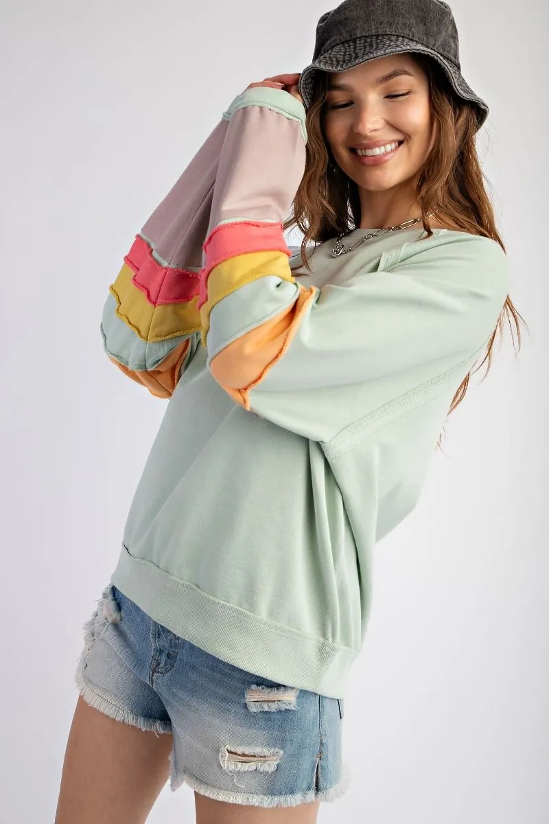 Lyla Color Block Pullover - Sage