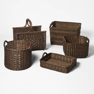 Medium Round Rattan Decorative Basket Dark Brown - Threshold designed with Studio McGee