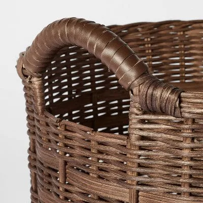 Medium Round Rattan Decorative Basket Dark Brown - Threshold designed with Studio McGee