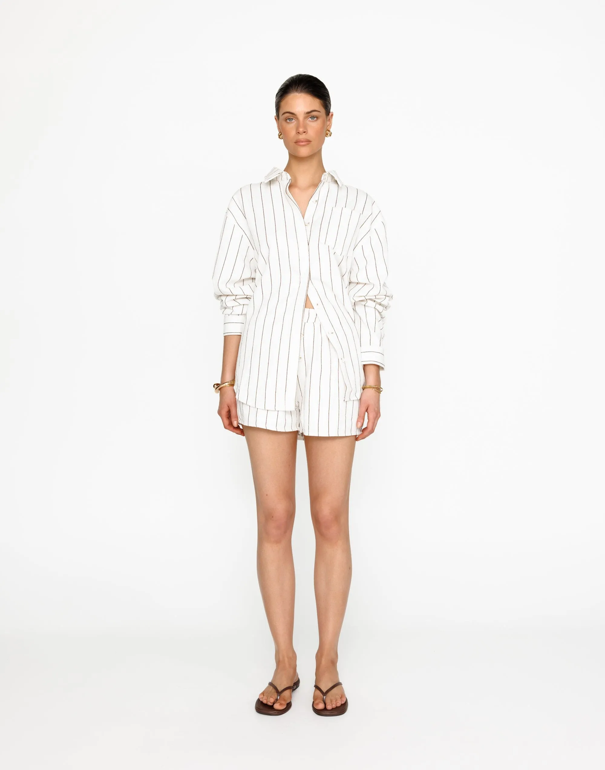 Mikah Long Sleeve Top (Brown/White Stripe)