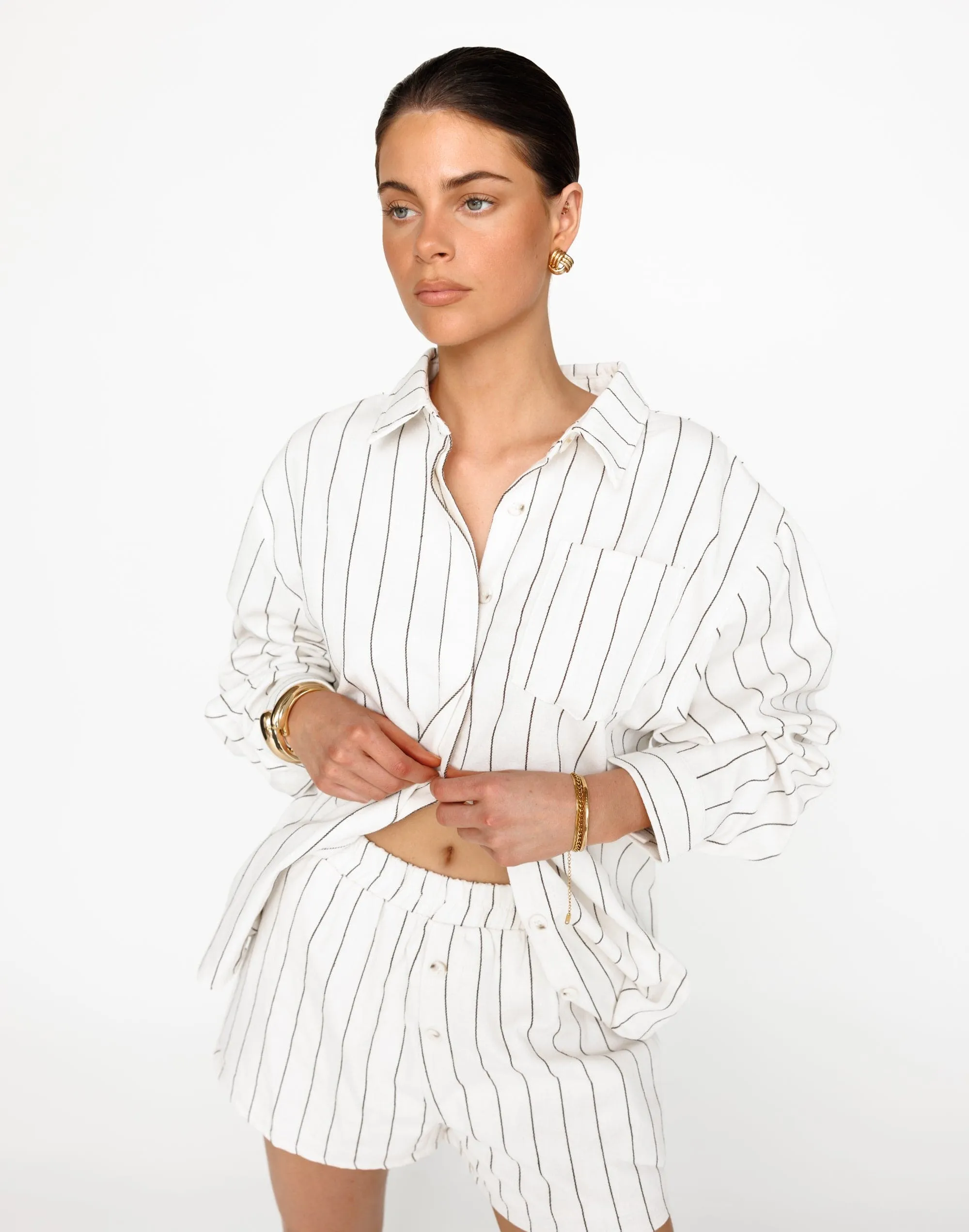 Mikah Long Sleeve Top (Brown/White Stripe)