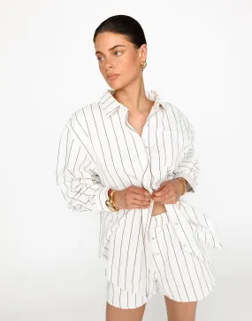Mikah Long Sleeve Top (Brown/White Stripe)